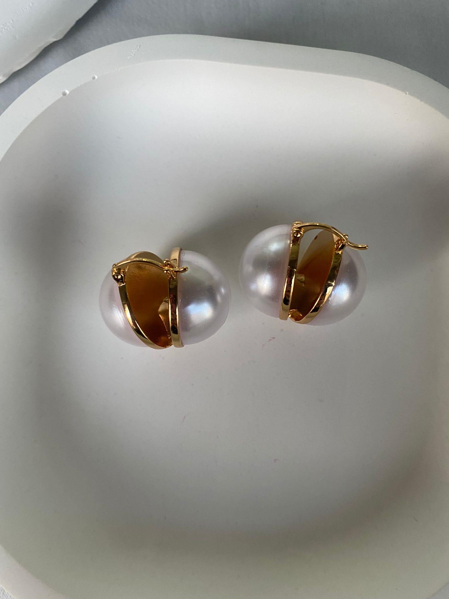 Çİft Taraflı Gold İncili Küpe