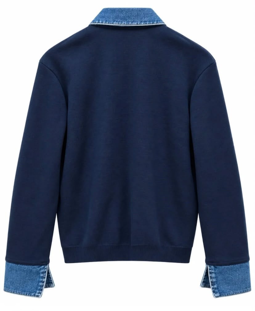 Denim Detaylı Çelik Hırka - Lacivert