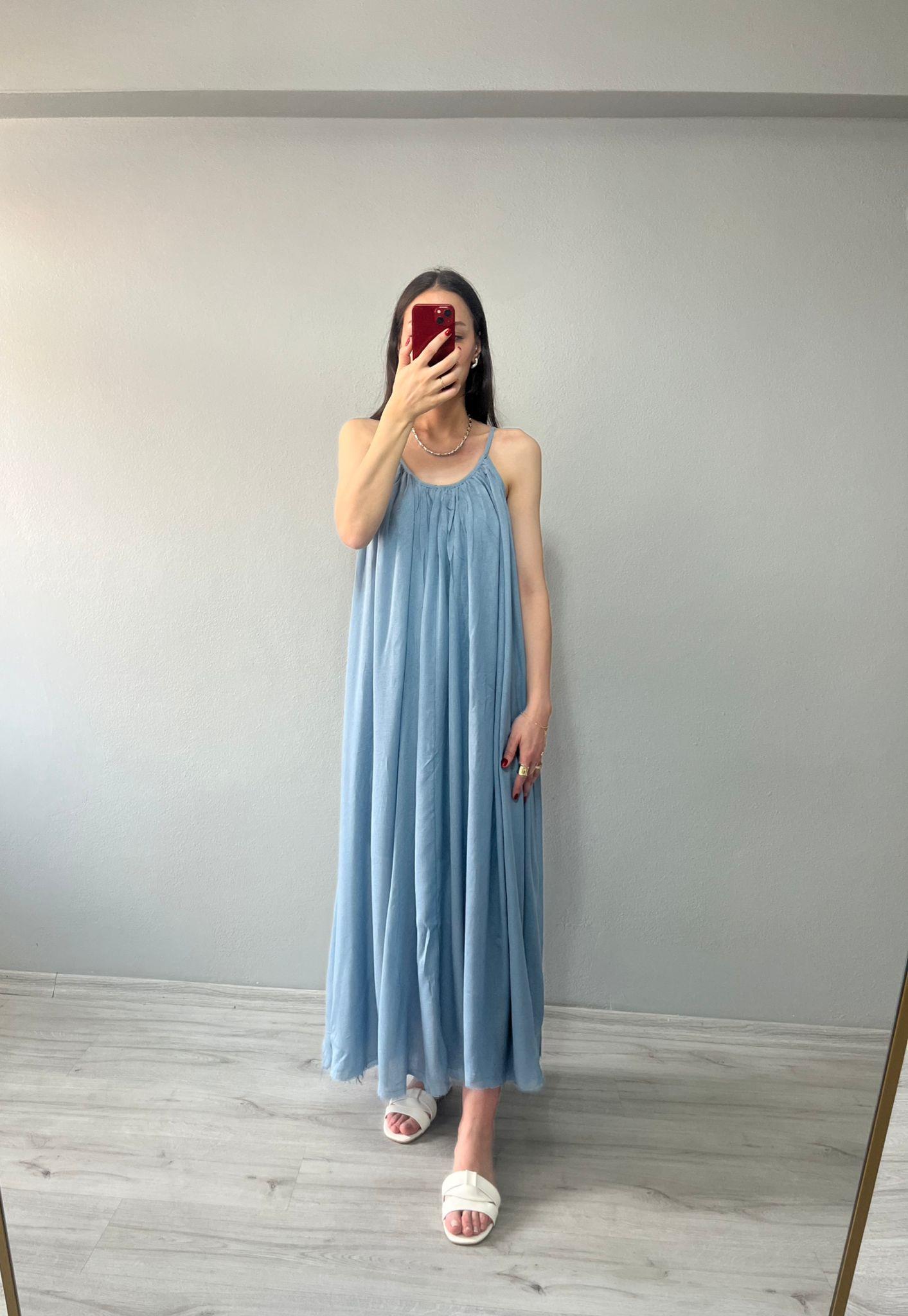 İp Askılı Astarlı Salaş Maxi Elbise Bebe Mavisi