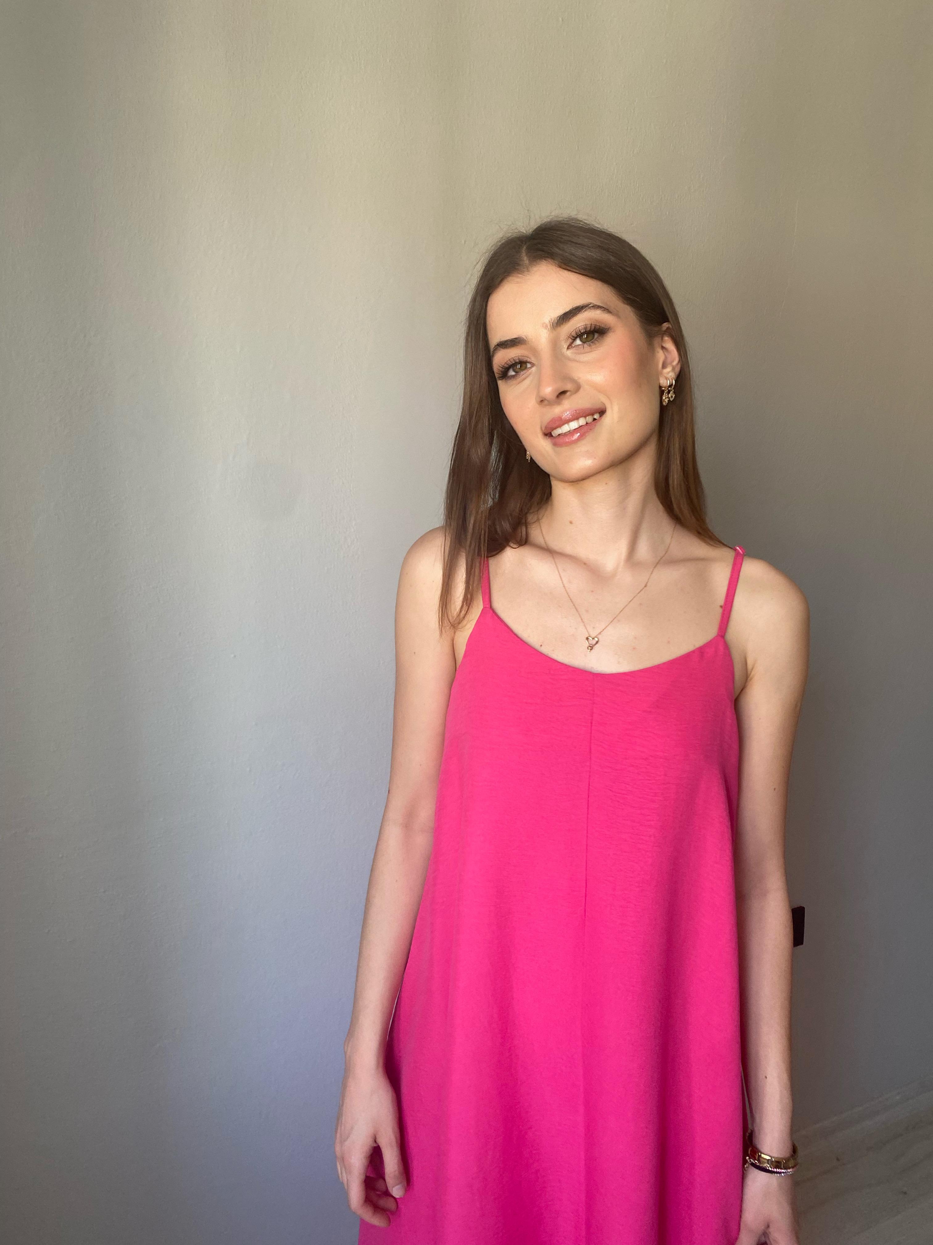 İp Askılı Tam Boy Salaş Elbise Pembe