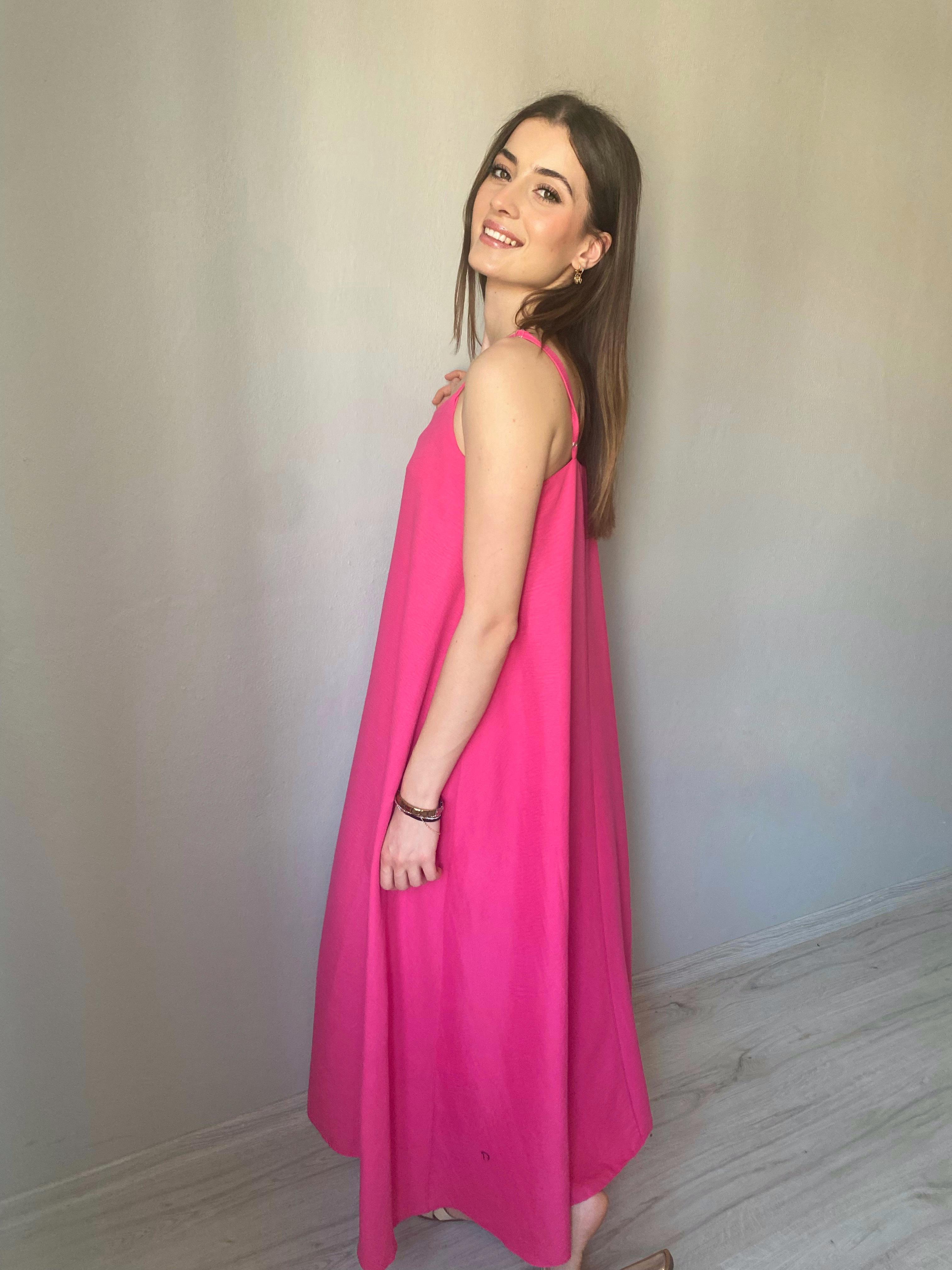 İp Askılı Tam Boy Salaş Elbise Pembe