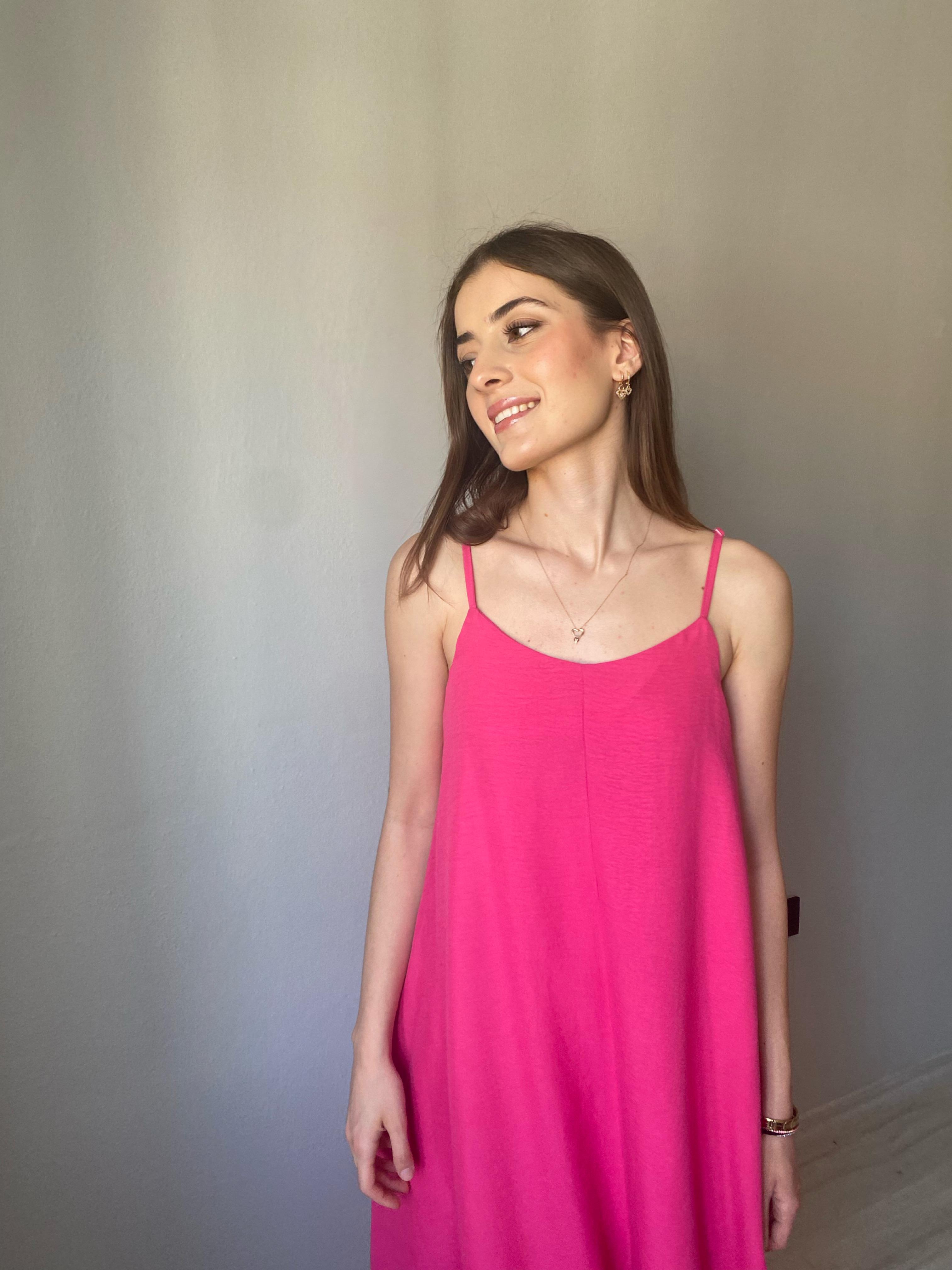 İp Askılı Tam Boy Salaş Elbise Pembe