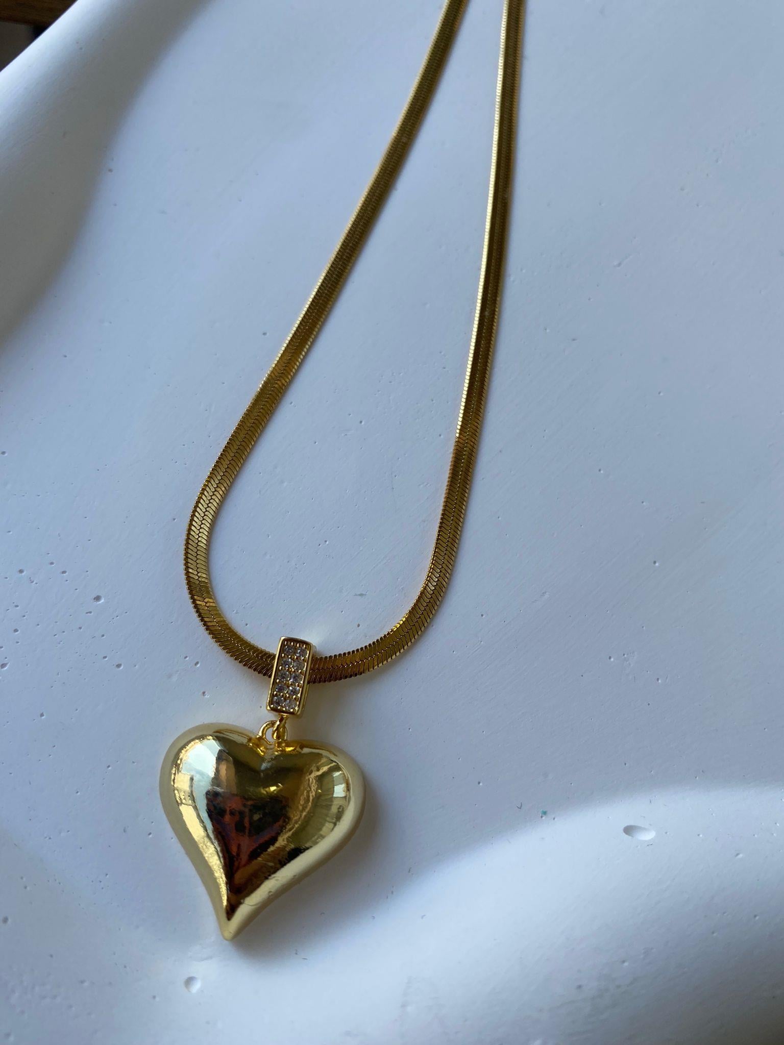İtalyan Zincir Gold Çelik Kalp Kolye