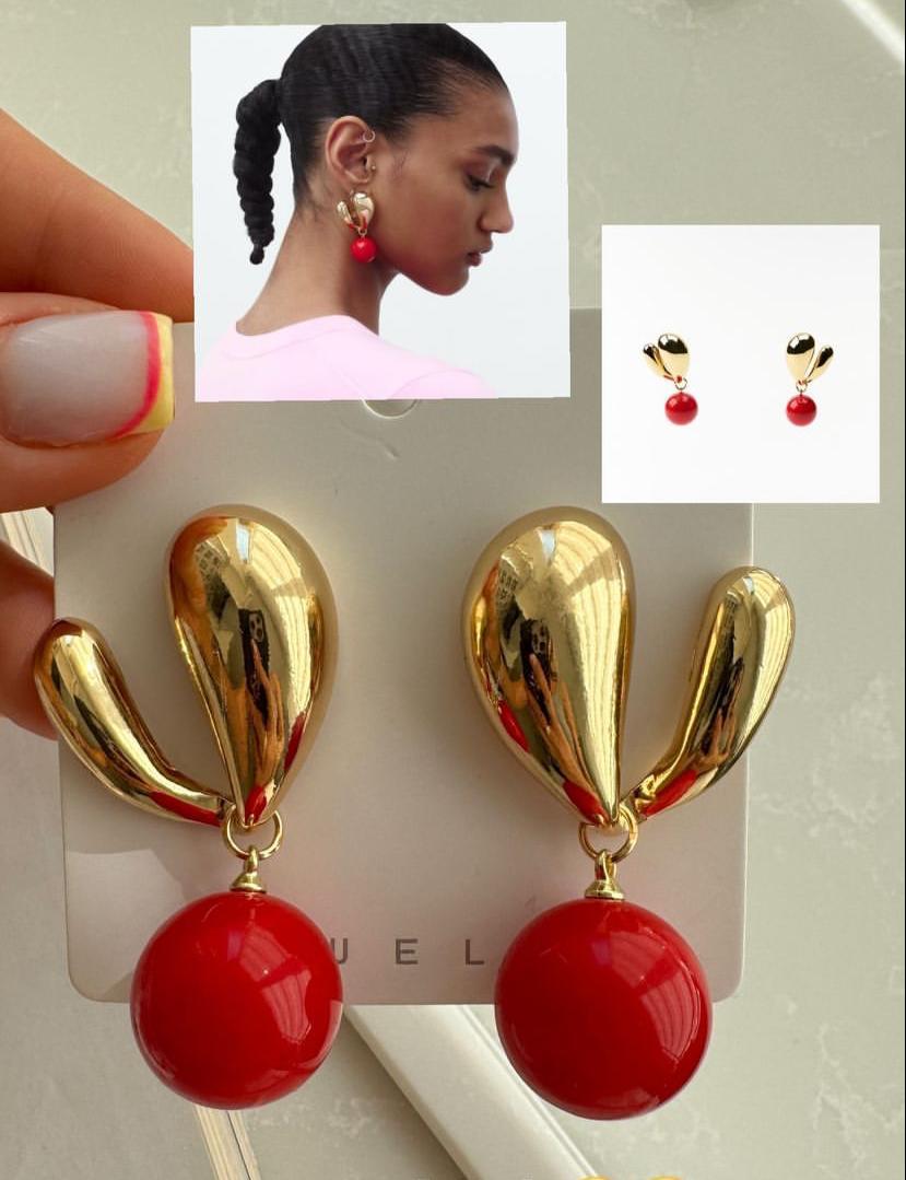 Kırmızı Top Detay Marka Model Gold Küpe