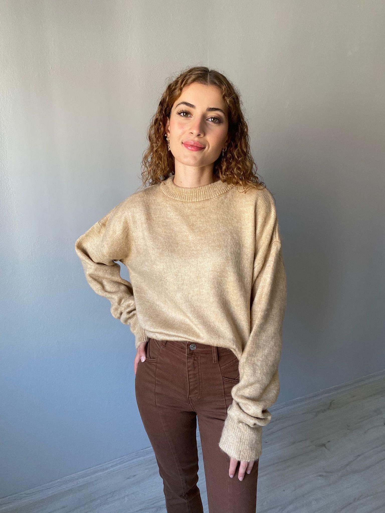 M.D Bisiklet Yaka Oversize Camel Yumoş Uzun Kol Kazak