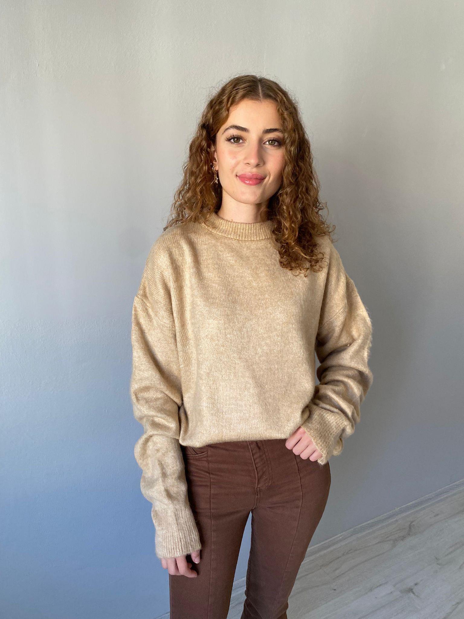 M.D Bisiklet Yaka Oversize Camel Yumoş Uzun Kol Kazak