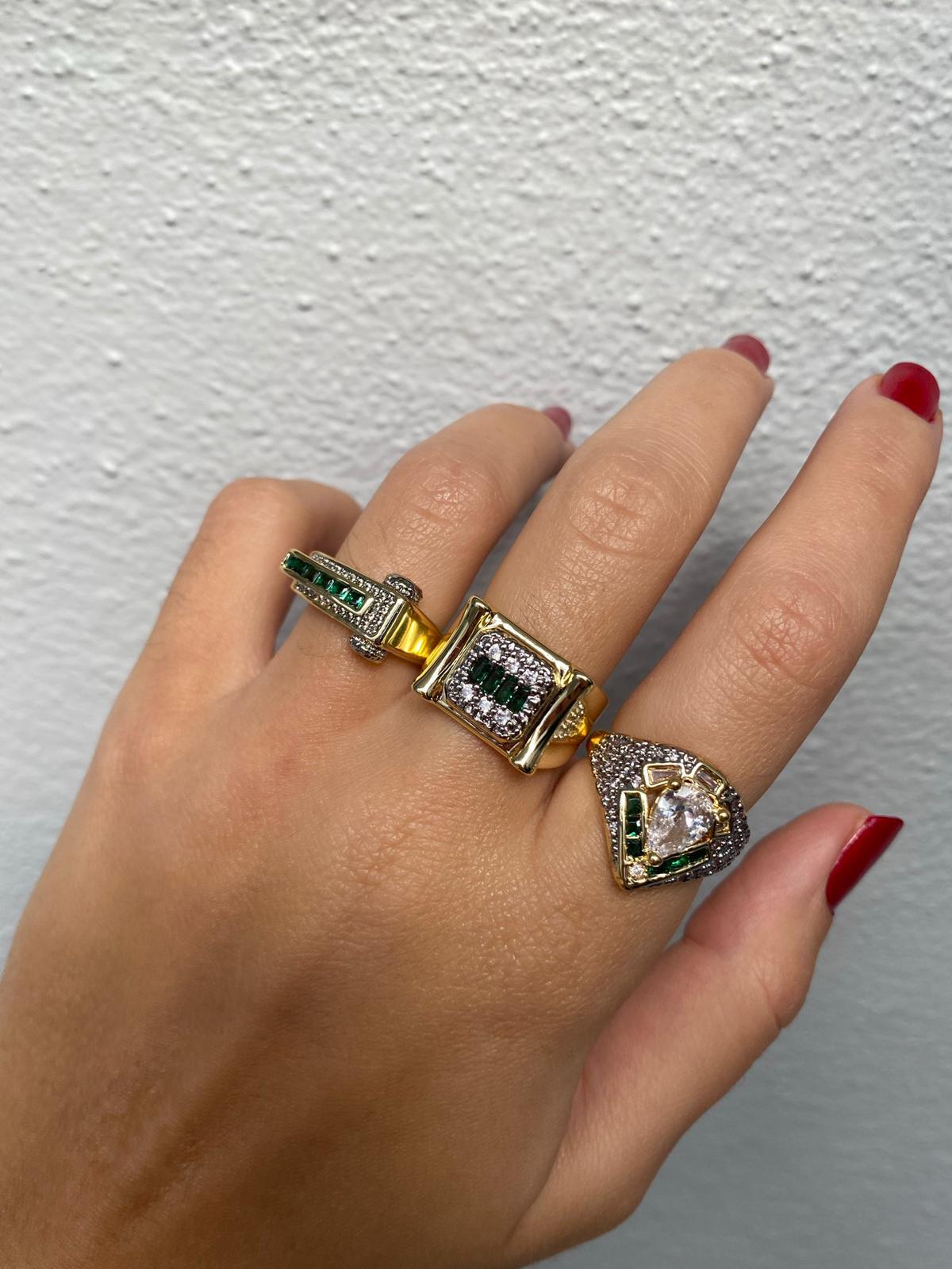 Marka Model Baget Yeşil Taşlı Özel Seri Ayarlanabilir Yüzük