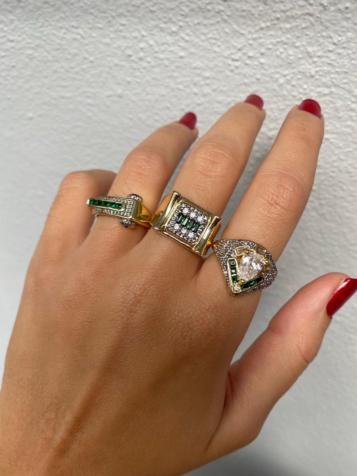 Marka Model Baget Yeşil Taşlı Özel Seri Ayarlanabilir Yüzük