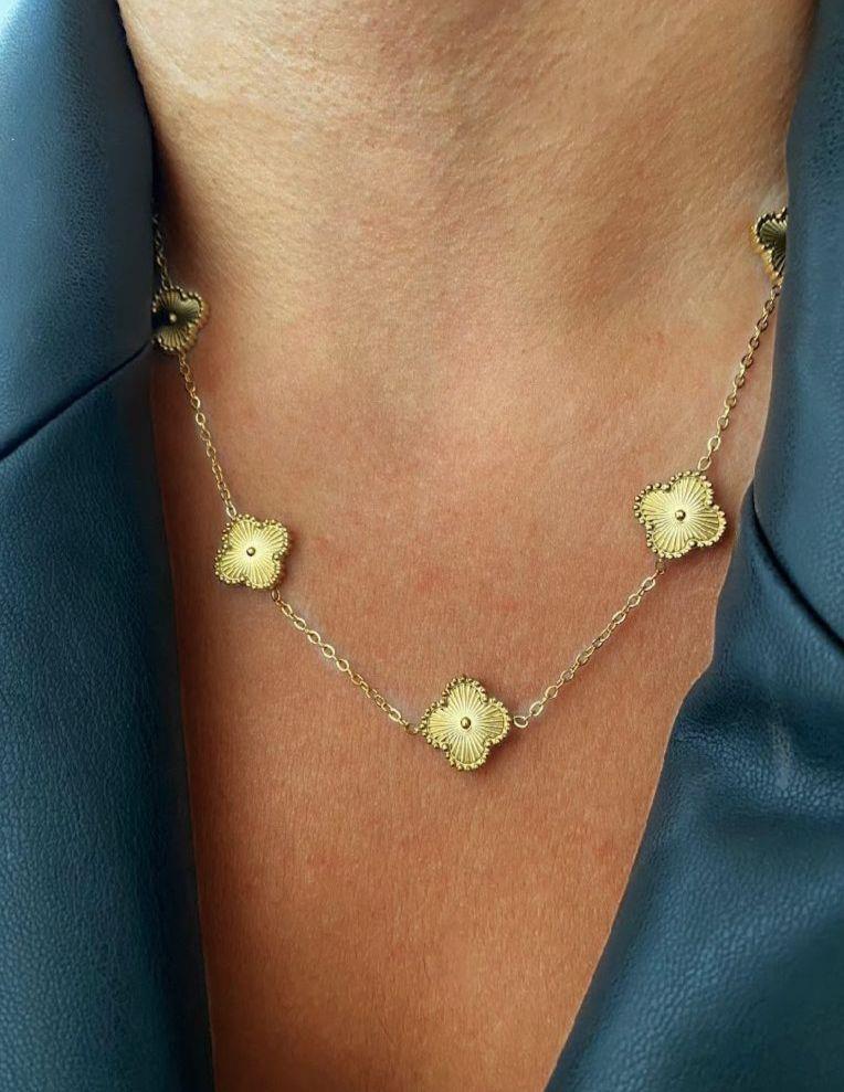 Marka Model Çelik Gold Yonca Kolye