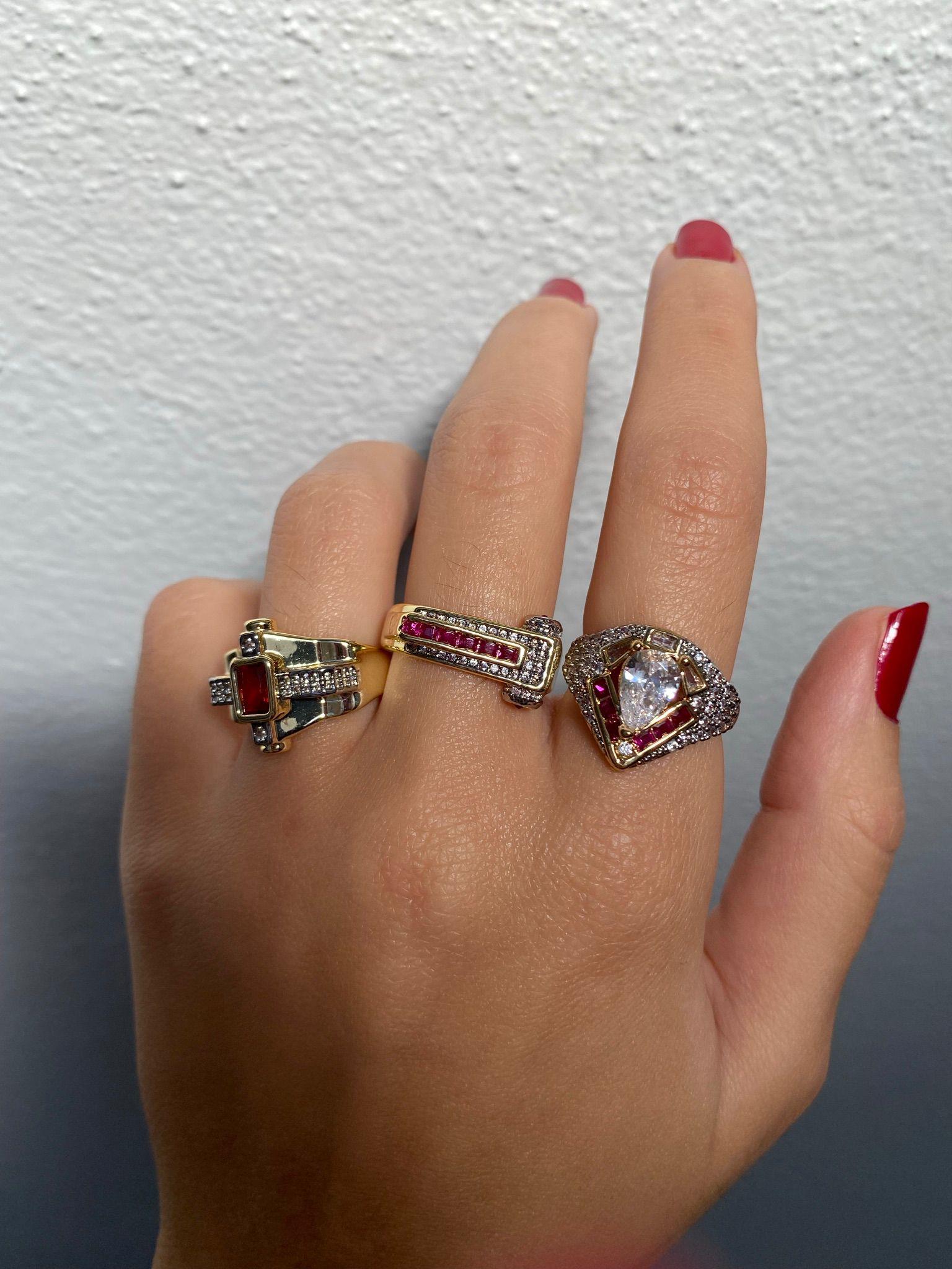 Marka Model Tasarım Pembe Taşlı Deborah Ayarlanabilir Yüzük