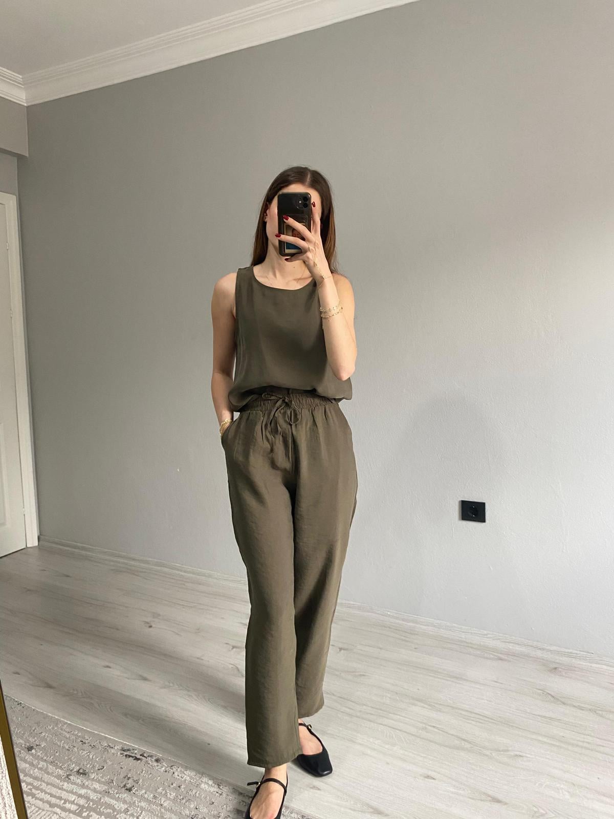 Marka Model Tensel Pantolon Bluz Takım - Haki