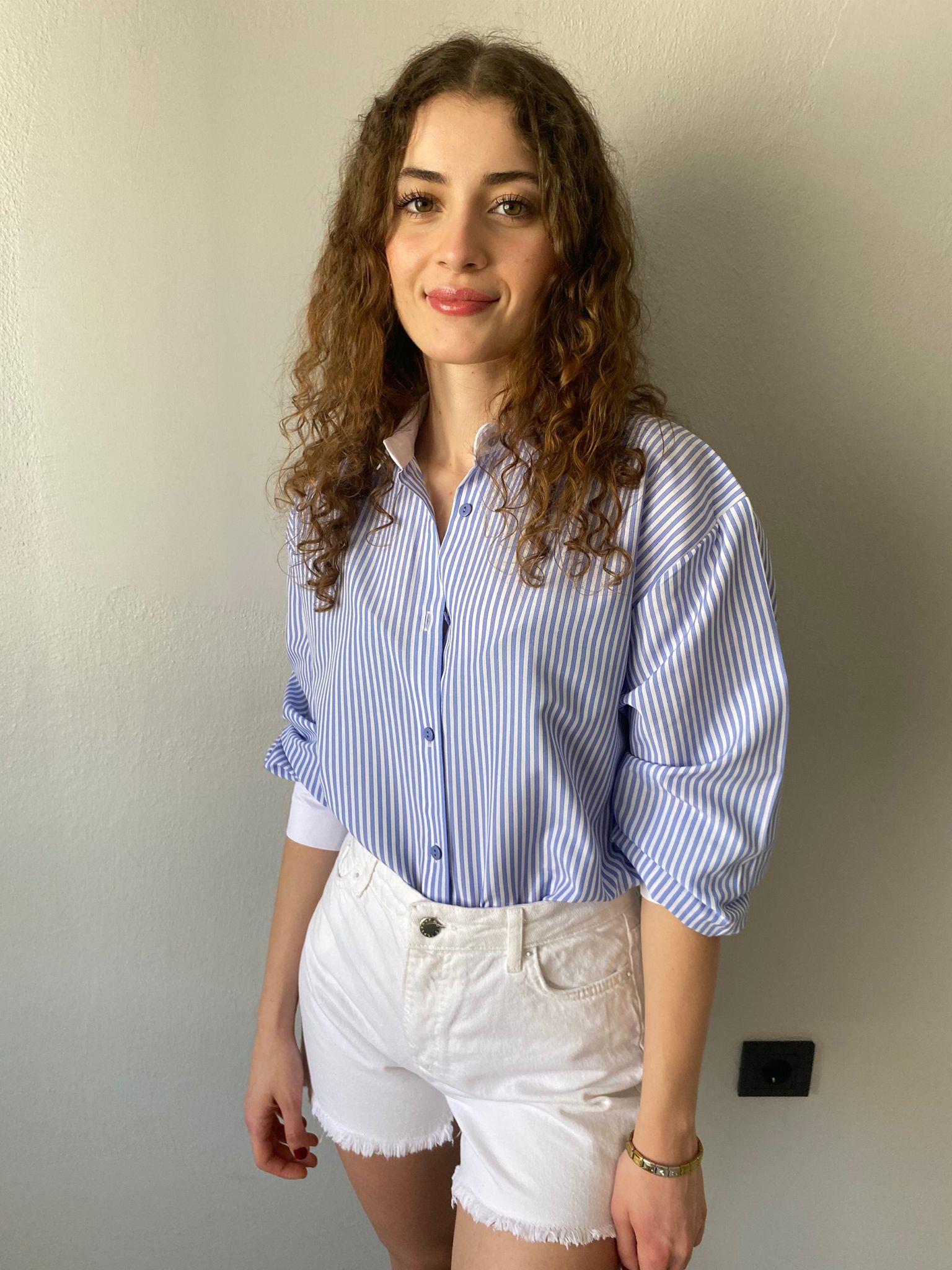 Mavi Çizgili Poplin Oversize Gömlek