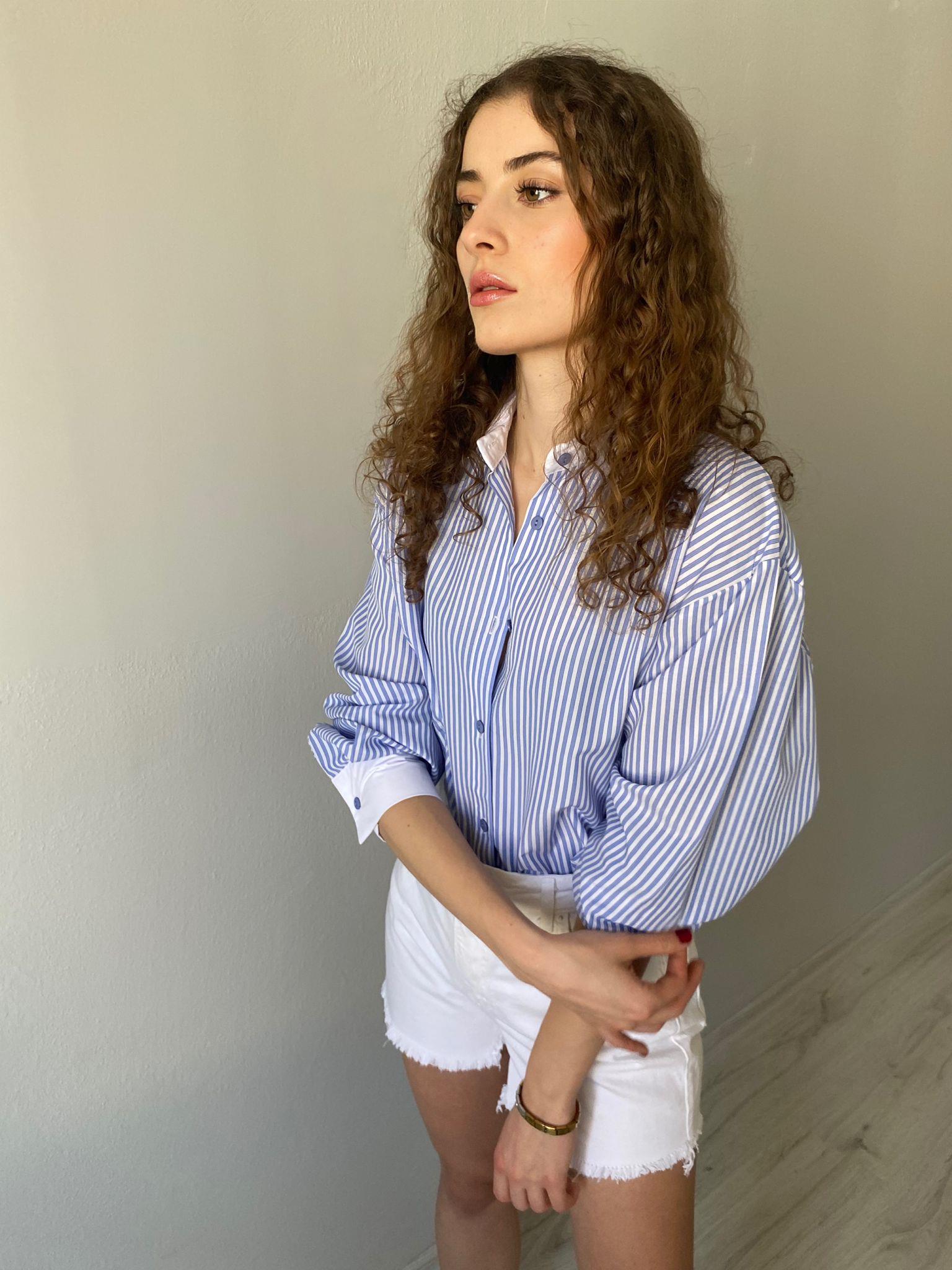 Mavi Çizgili Poplin Oversize Gömlek