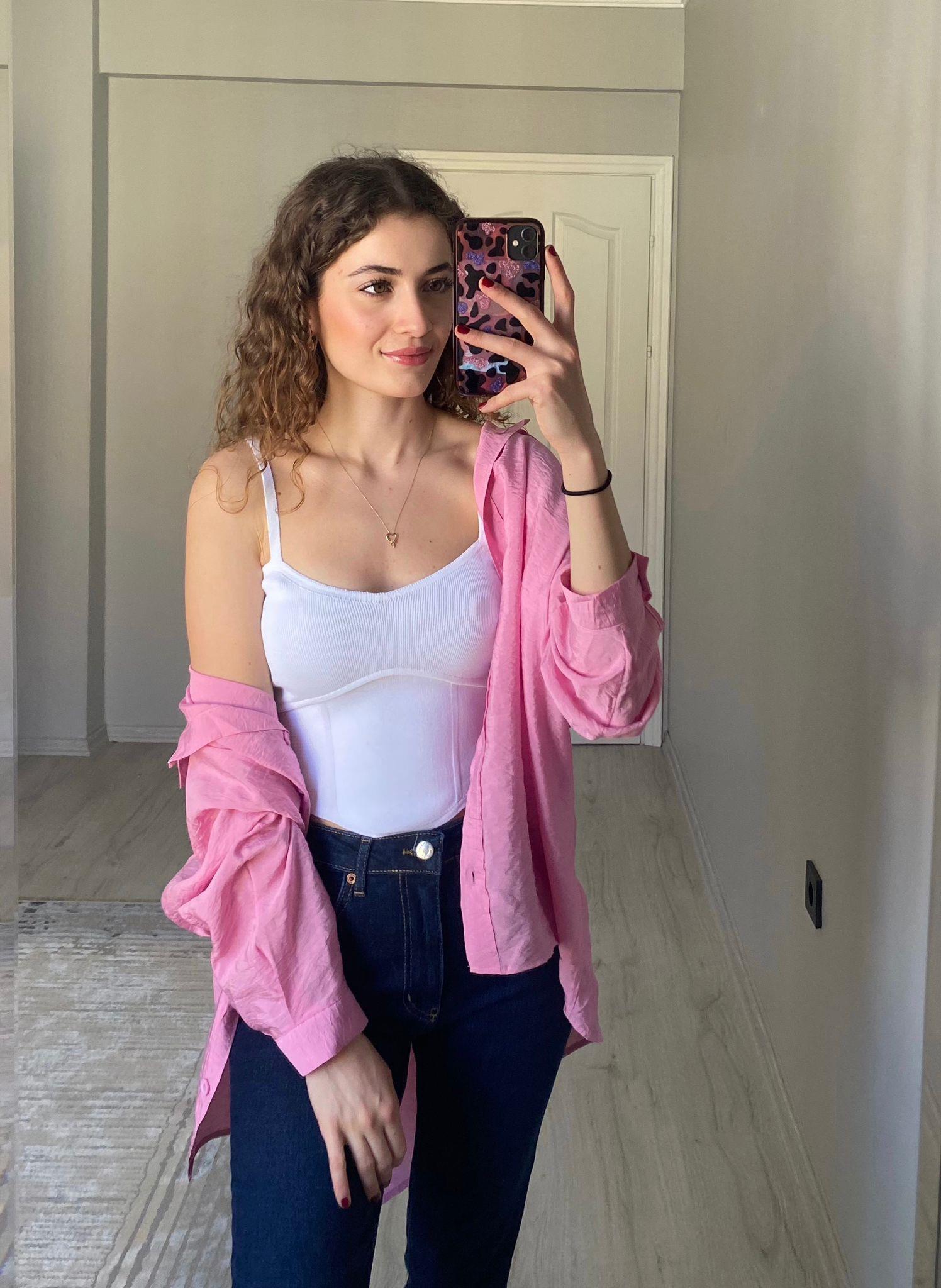 Oversize Organik Kumaş Gömlek Şeker Pembesi