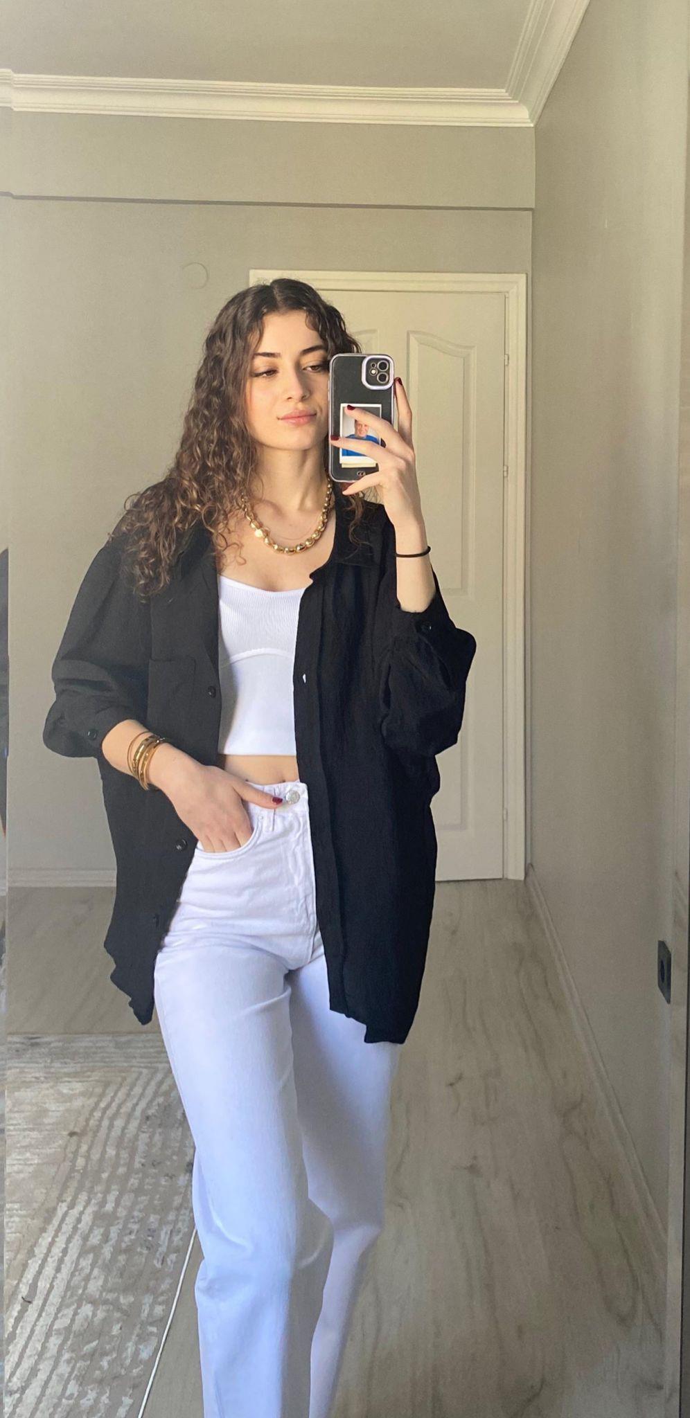 Oversize Organik Kumaş Gömlek Siyah