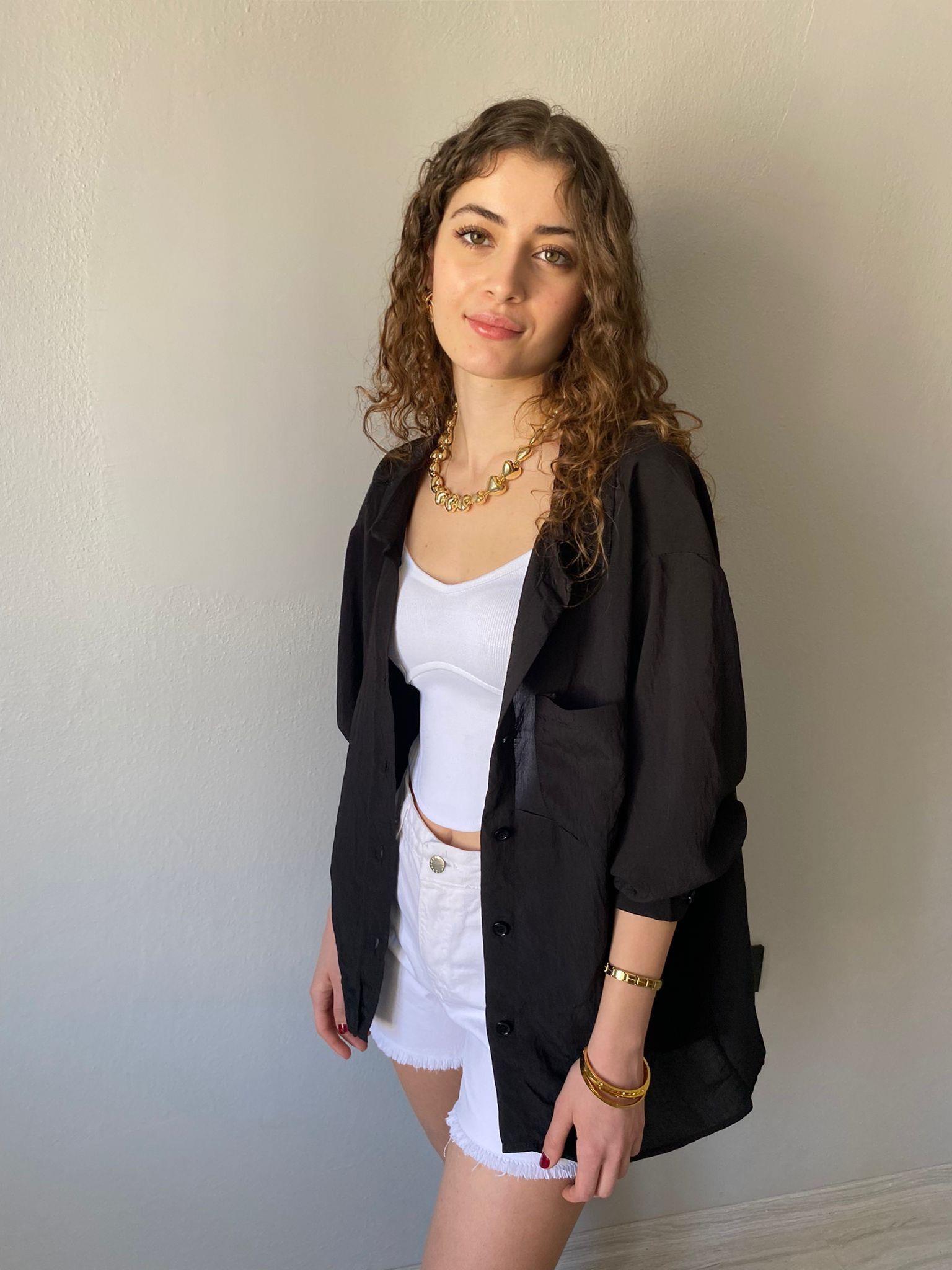Oversize Organik Kumaş Gömlek Siyah