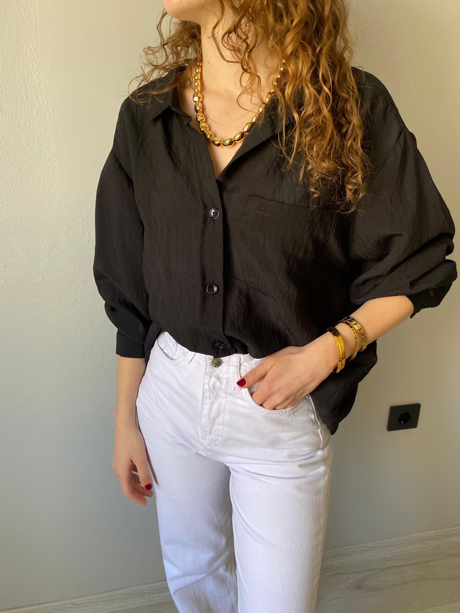 Oversize Organik Kumaş Gömlek Siyah