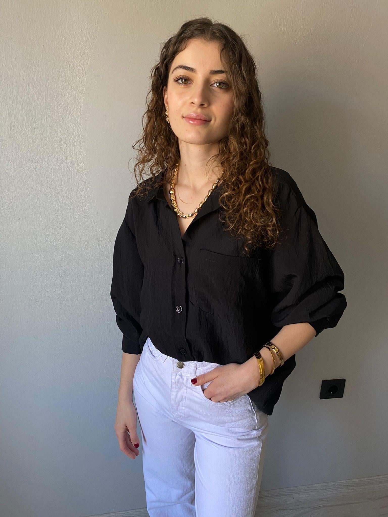 Oversize Organik Kumaş Gömlek Siyah