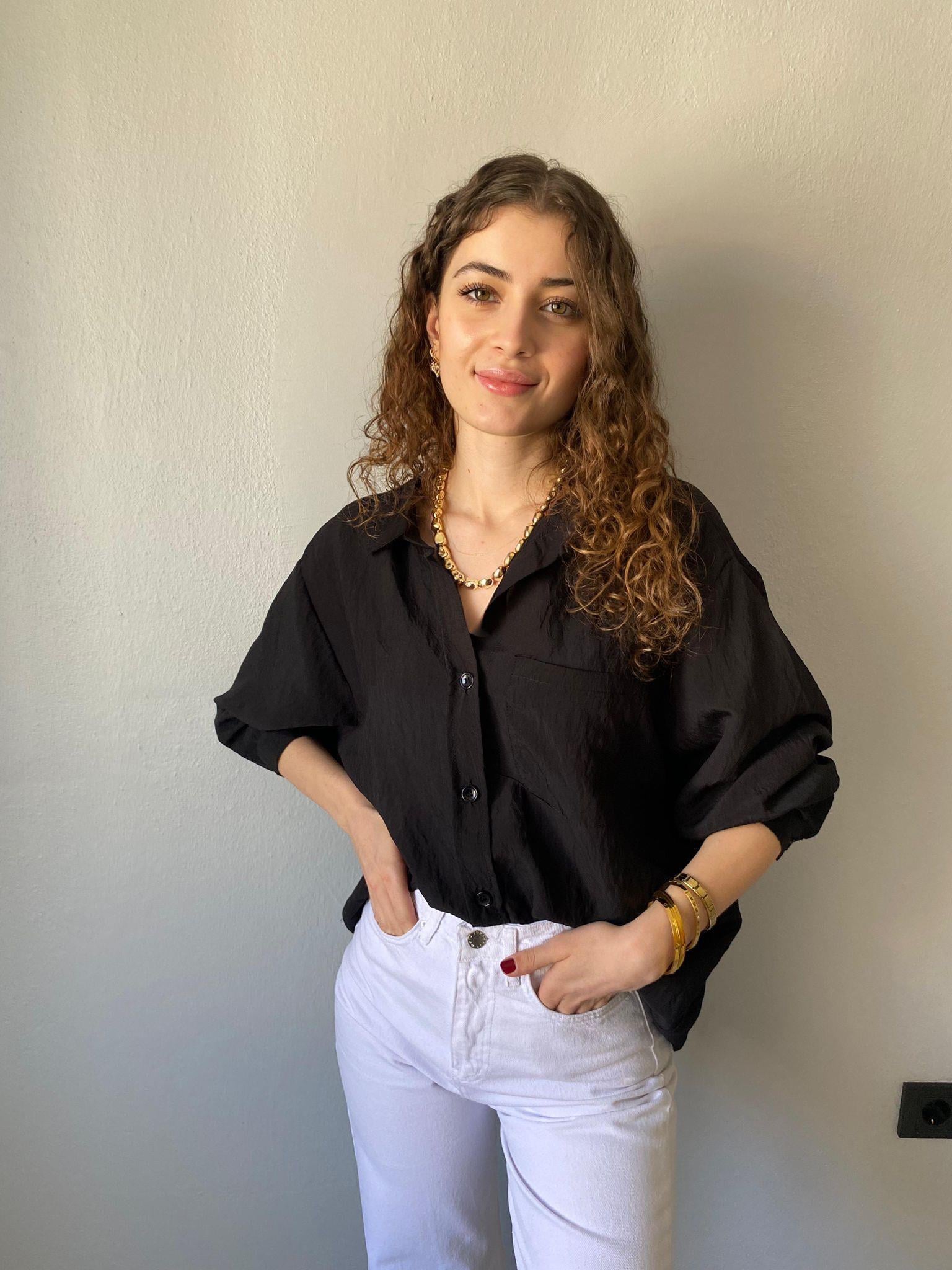Oversize Organik Kumaş Gömlek Siyah