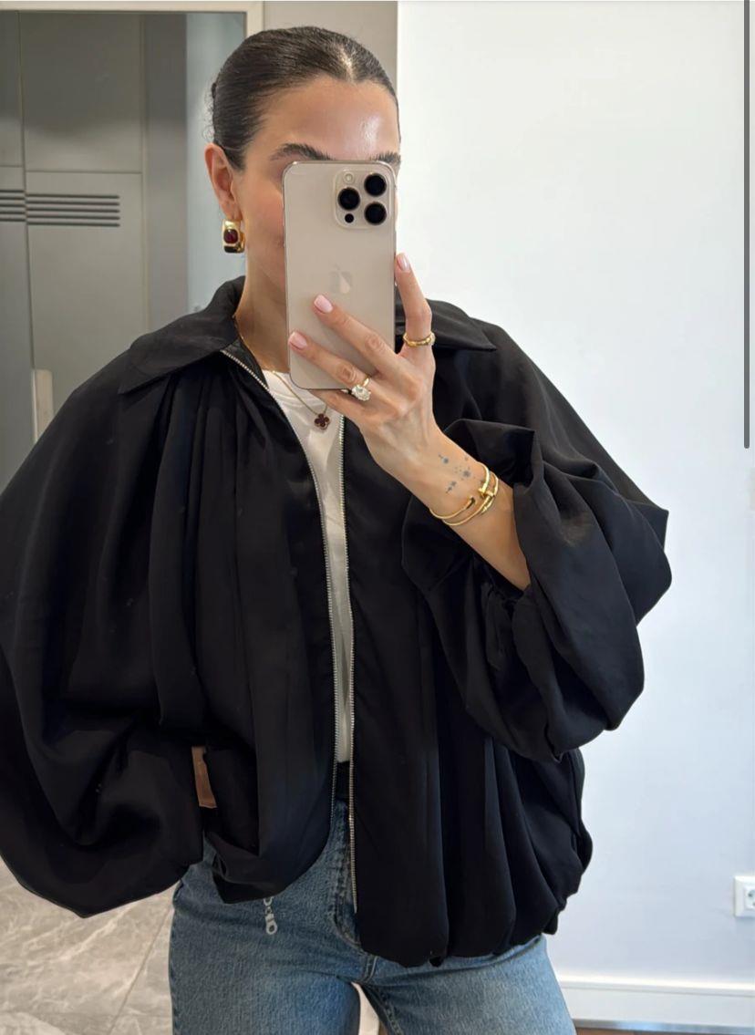 Oversize Yarasa Kol Ceket - Siyah