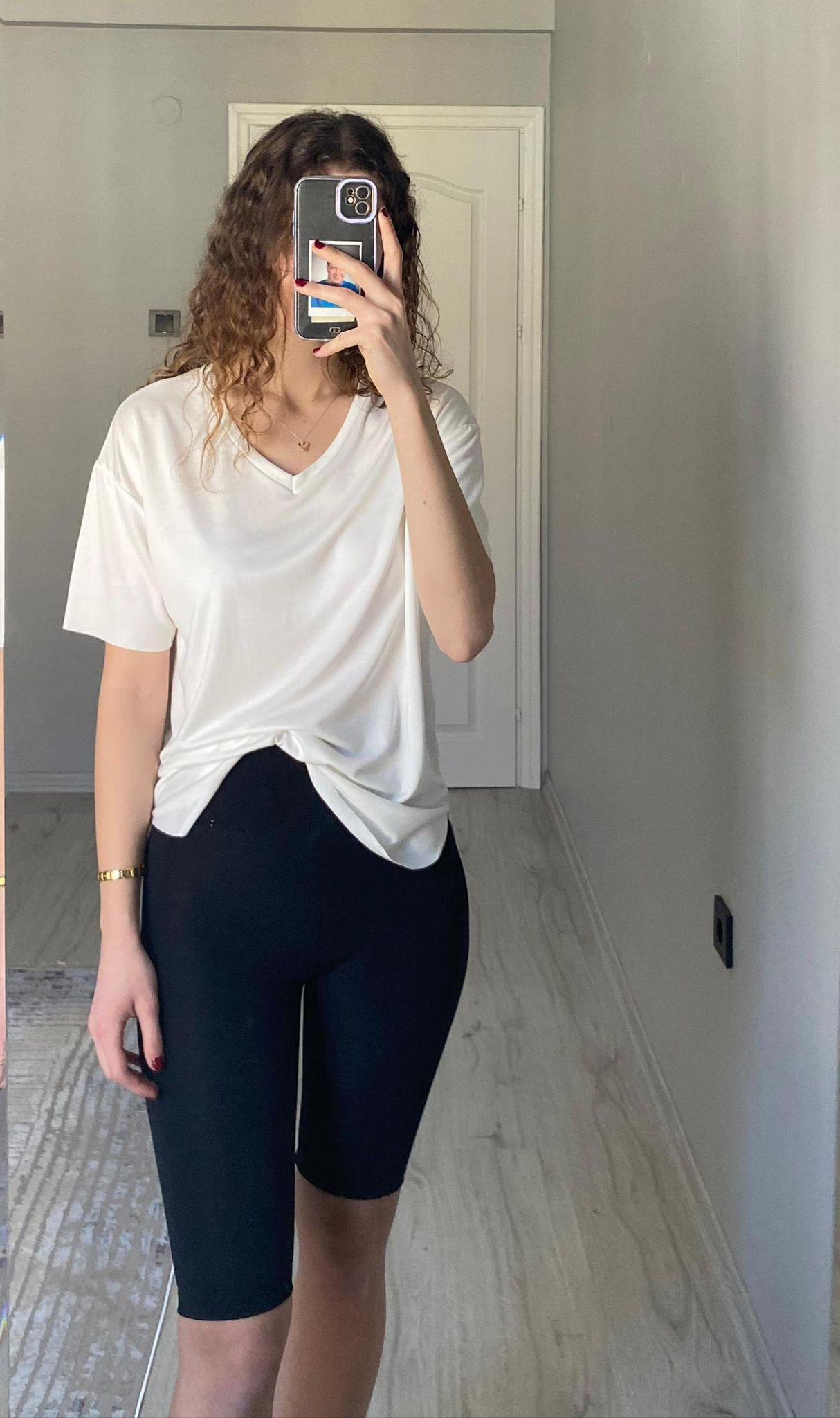 Oysh Modal Kumaş V Yaka Tshirt Beyaz