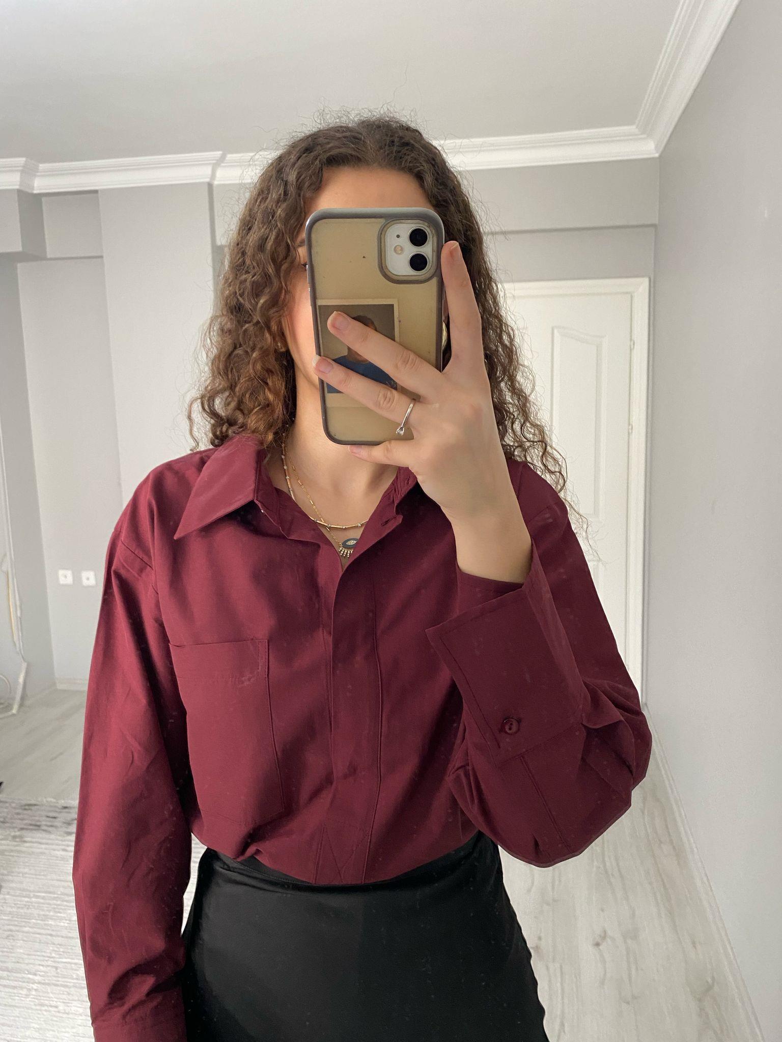 Premium Kalite Bordo Oversize Gömlek