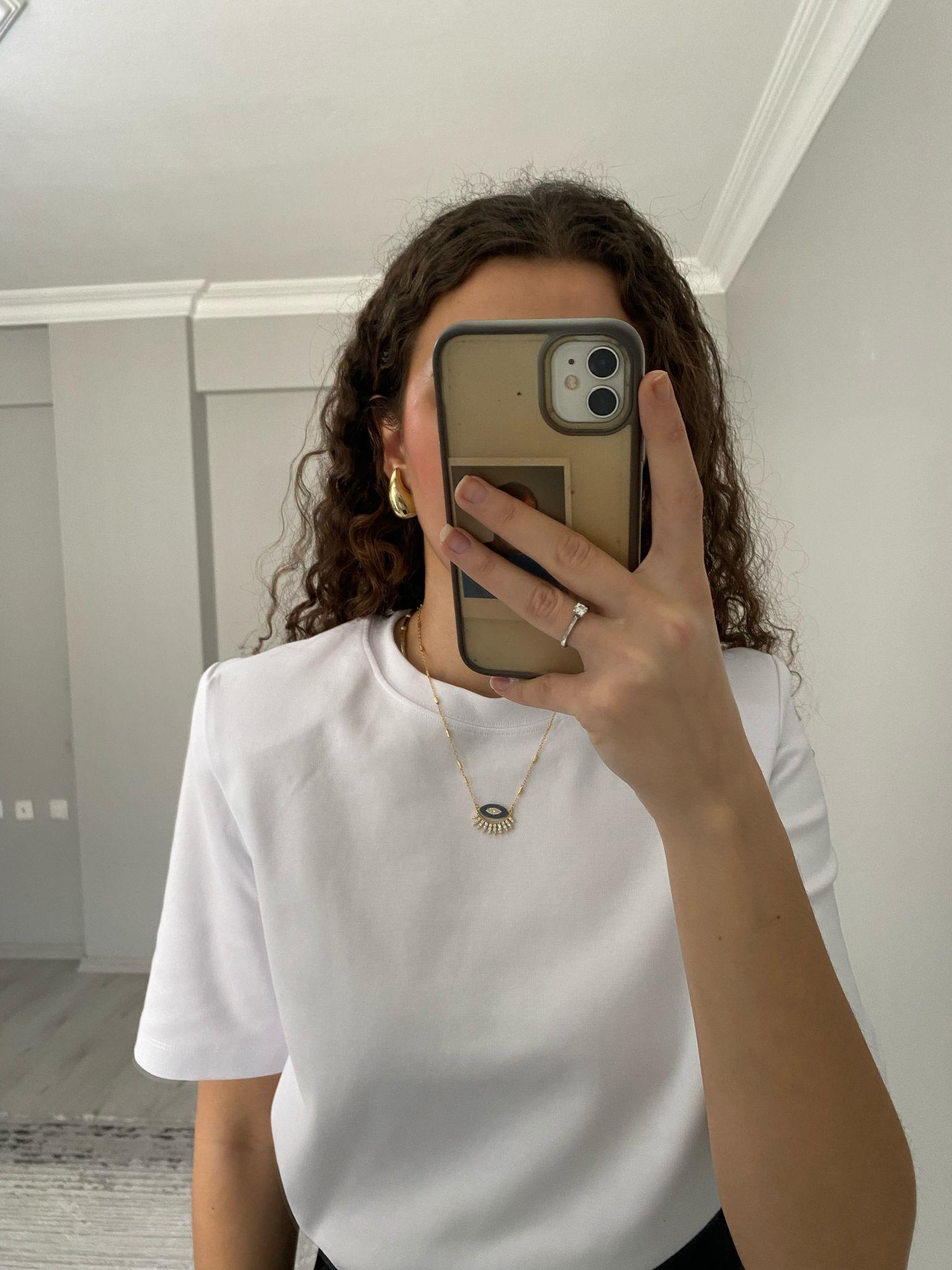 Premium Kalite Vatkalı Pamuklu Kısa Kollu Tshirt Beyaz