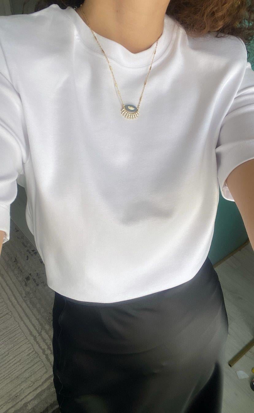 Premium Kalite Vatkalı Pamuklu Kısa Kollu Tshirt Beyaz