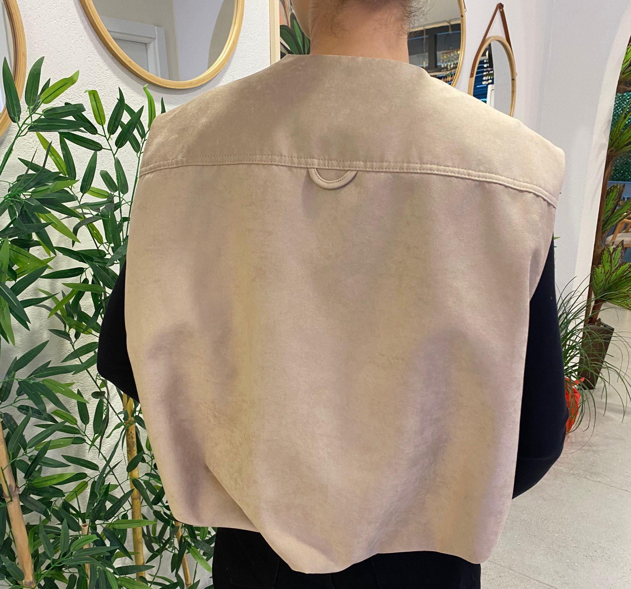 Premium Süet Fermuarlı Yelek Bej