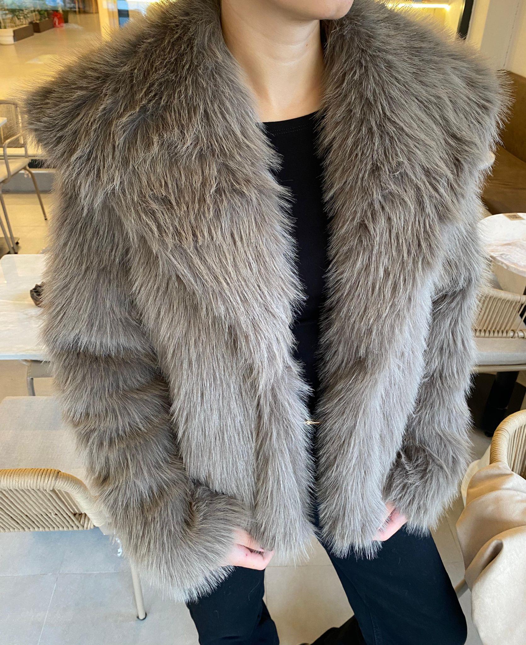 Premium Tek Düğmeli Suni Kürk Ceket Vizon