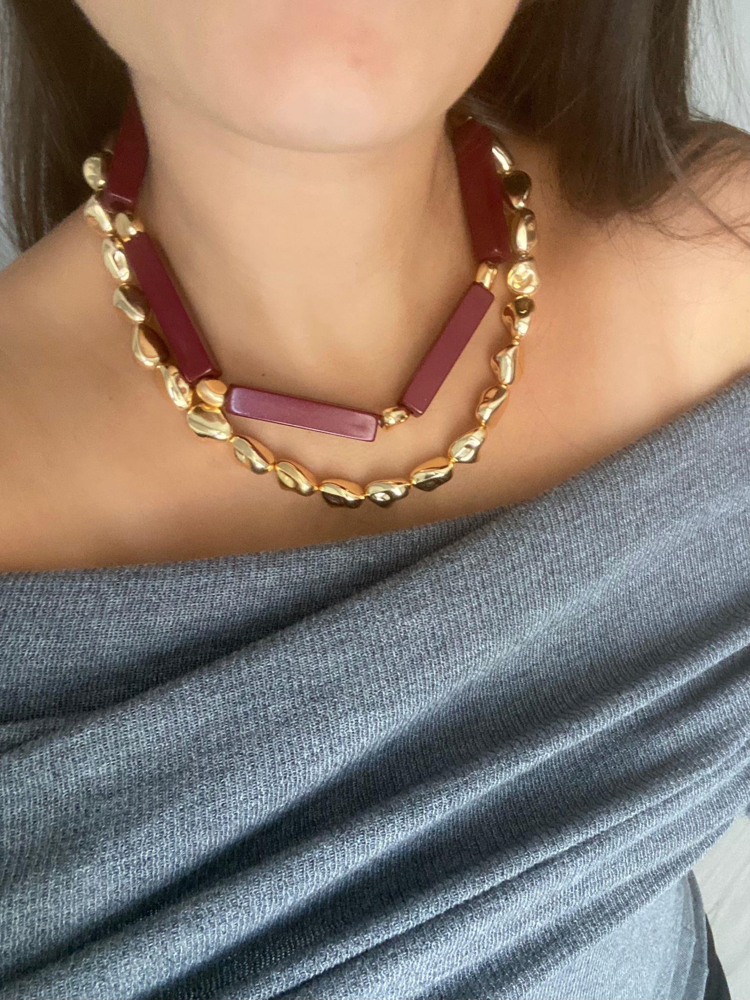 Tasarım Bordo Gold Detay Kolye