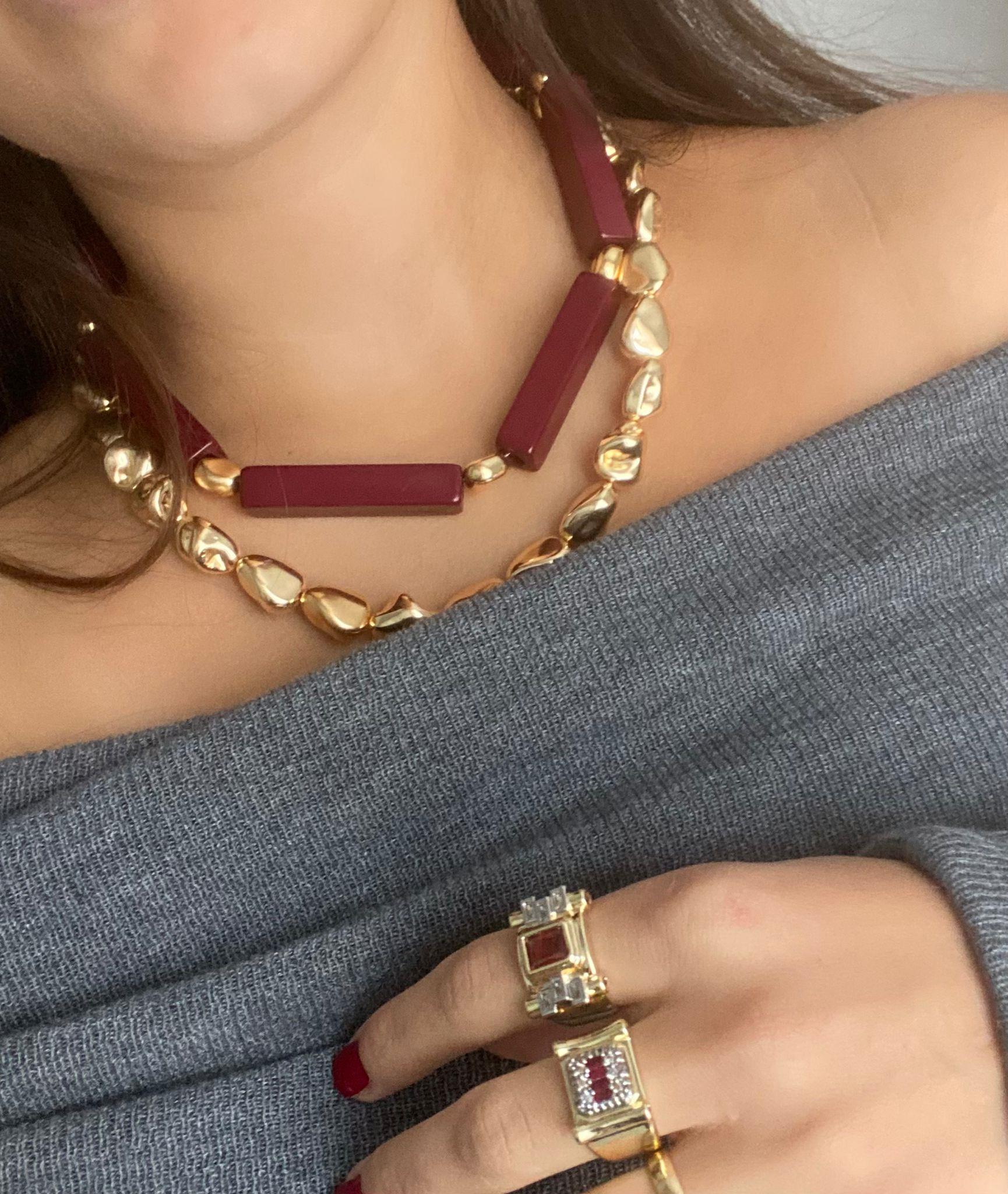 Tasarım Bordo Gold Detay Kolye