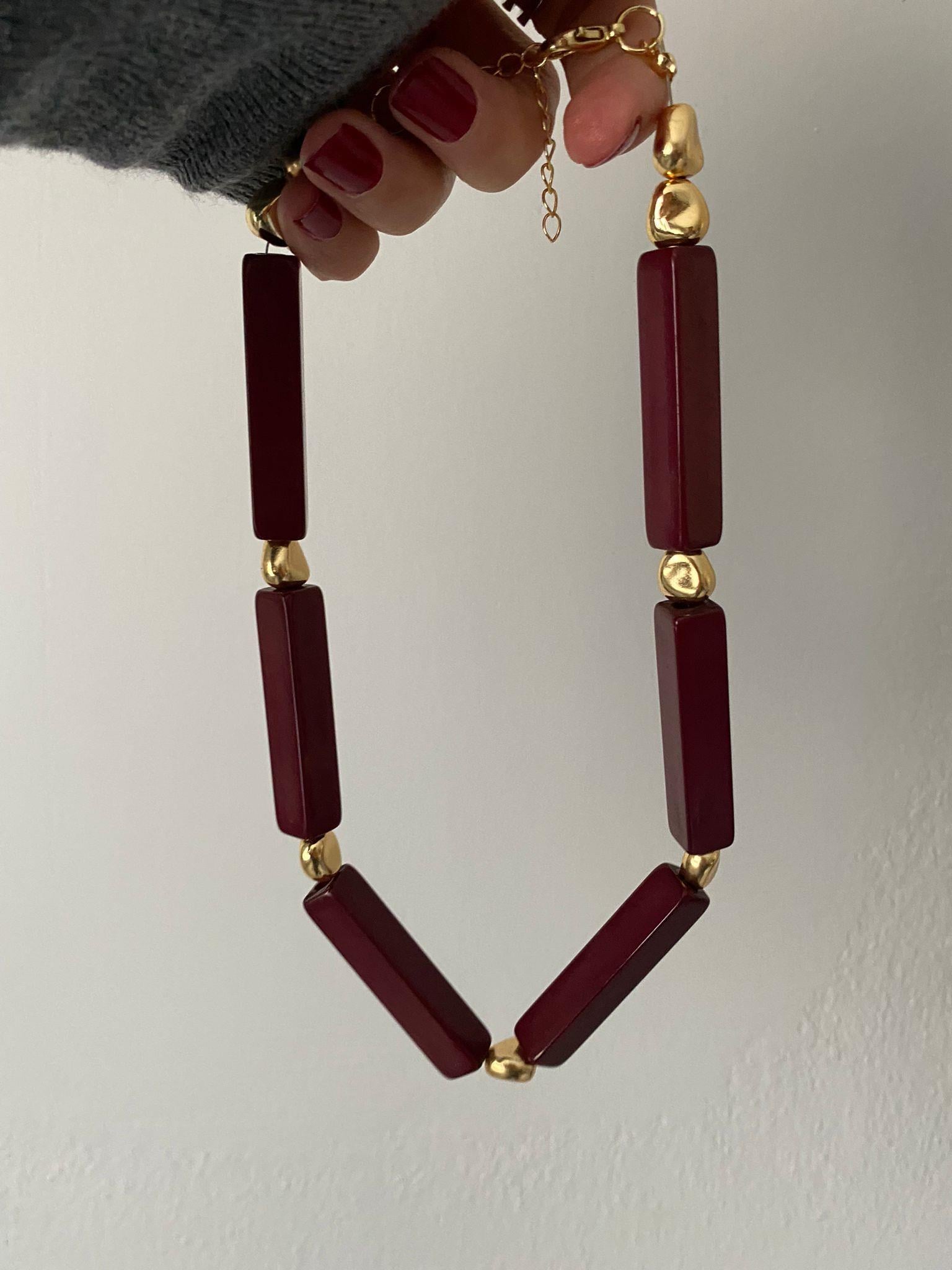 Tasarım Bordo Gold Detay Kolye