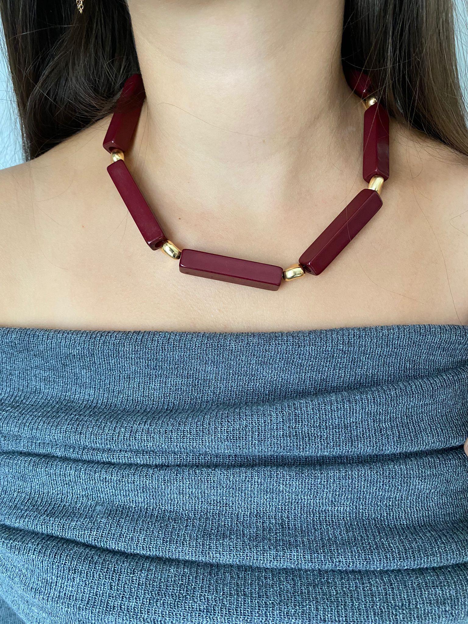 Tasarım Bordo Gold Detay Kolye