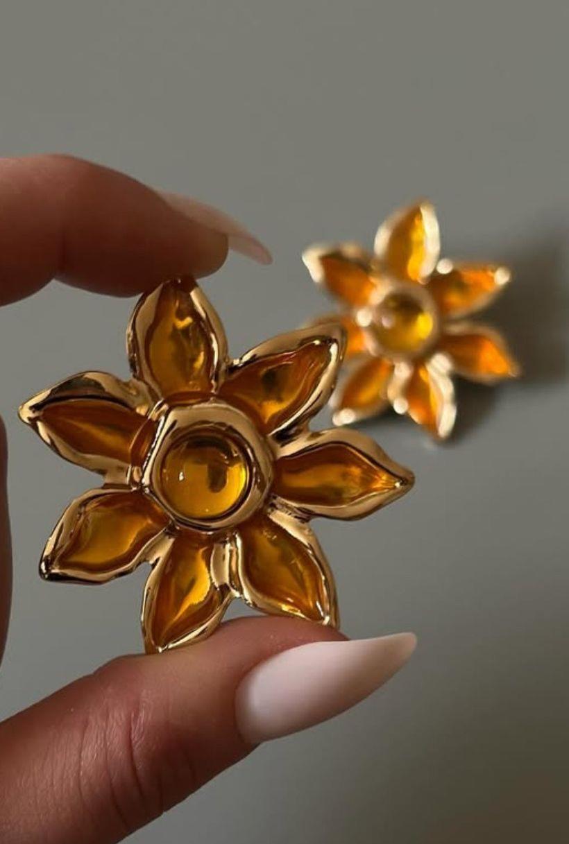 Tasarım Gold Turuncu Mineli Küpe