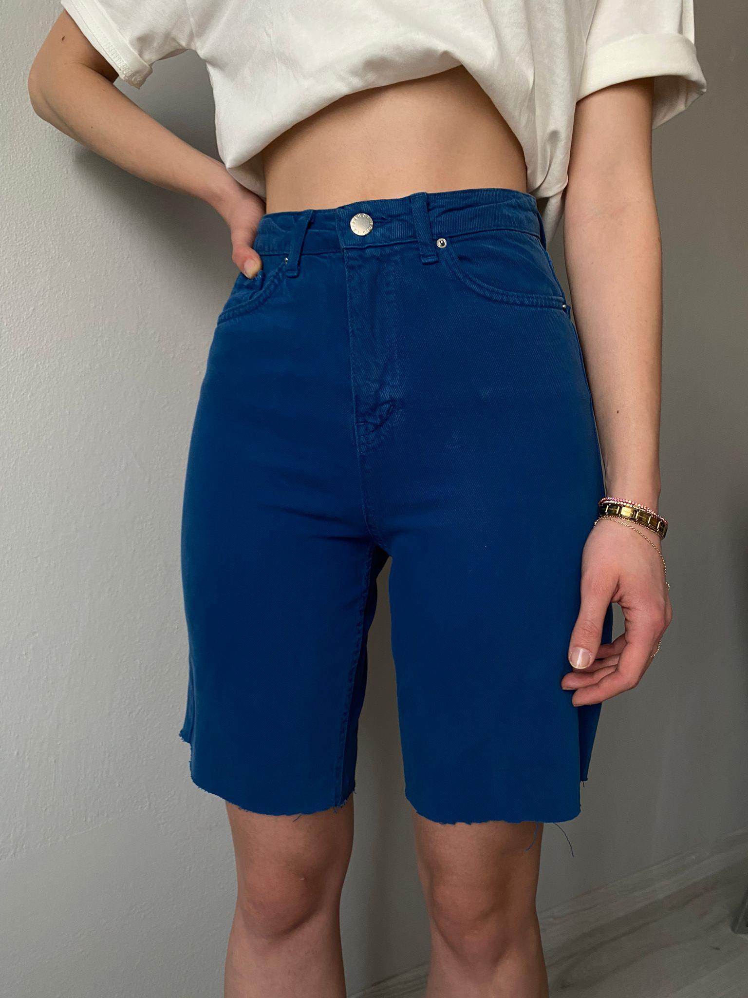 Yüksek Bel Denim Şehir Boy Şort Lacivert