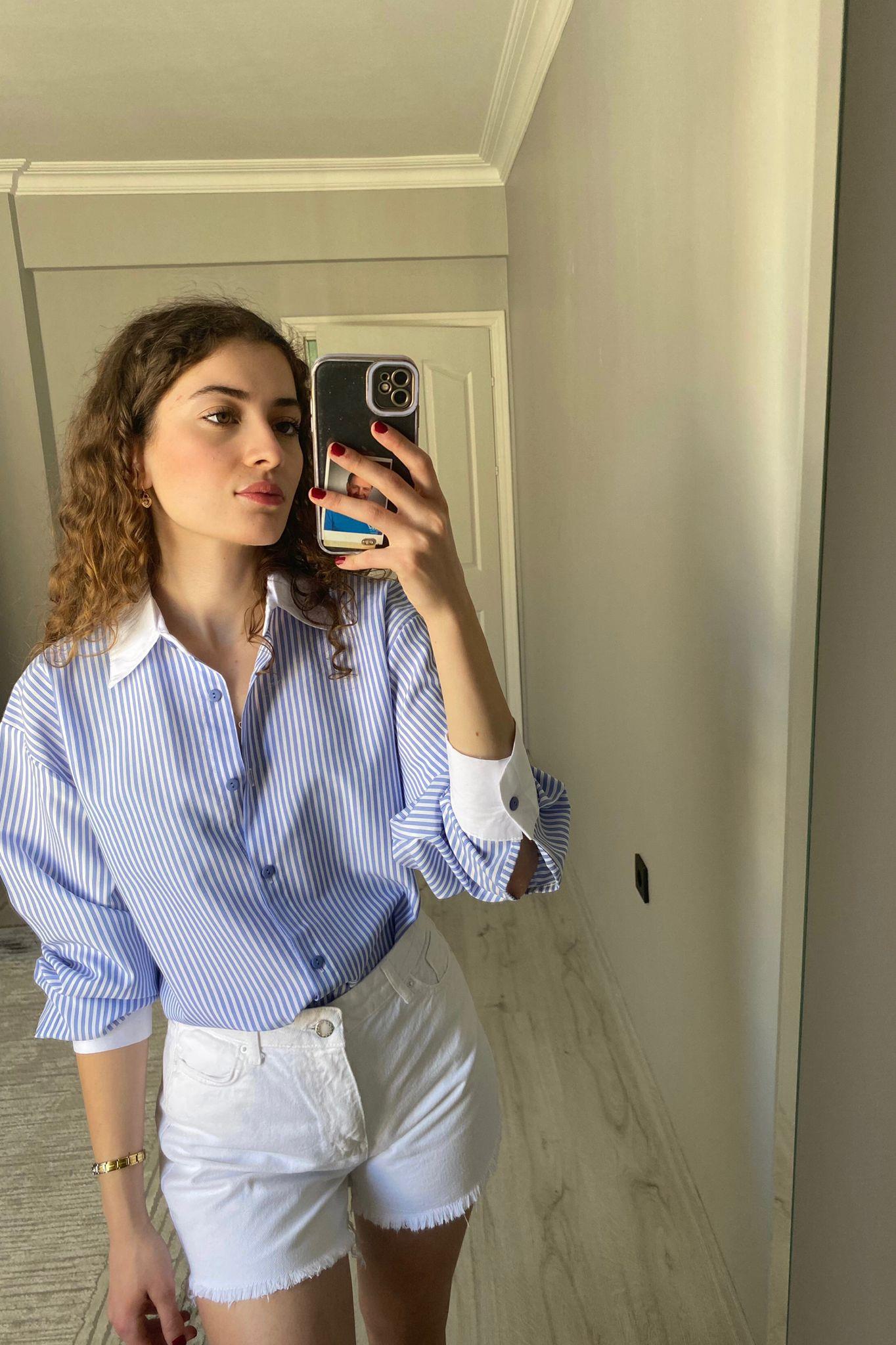 Yüksek Bel  Kısa Denim Şort Beyaz