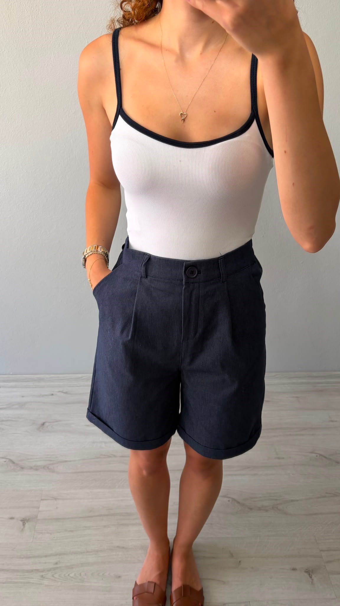 Yüksek Bel Şehir Boy Bermuda Şort -Denim