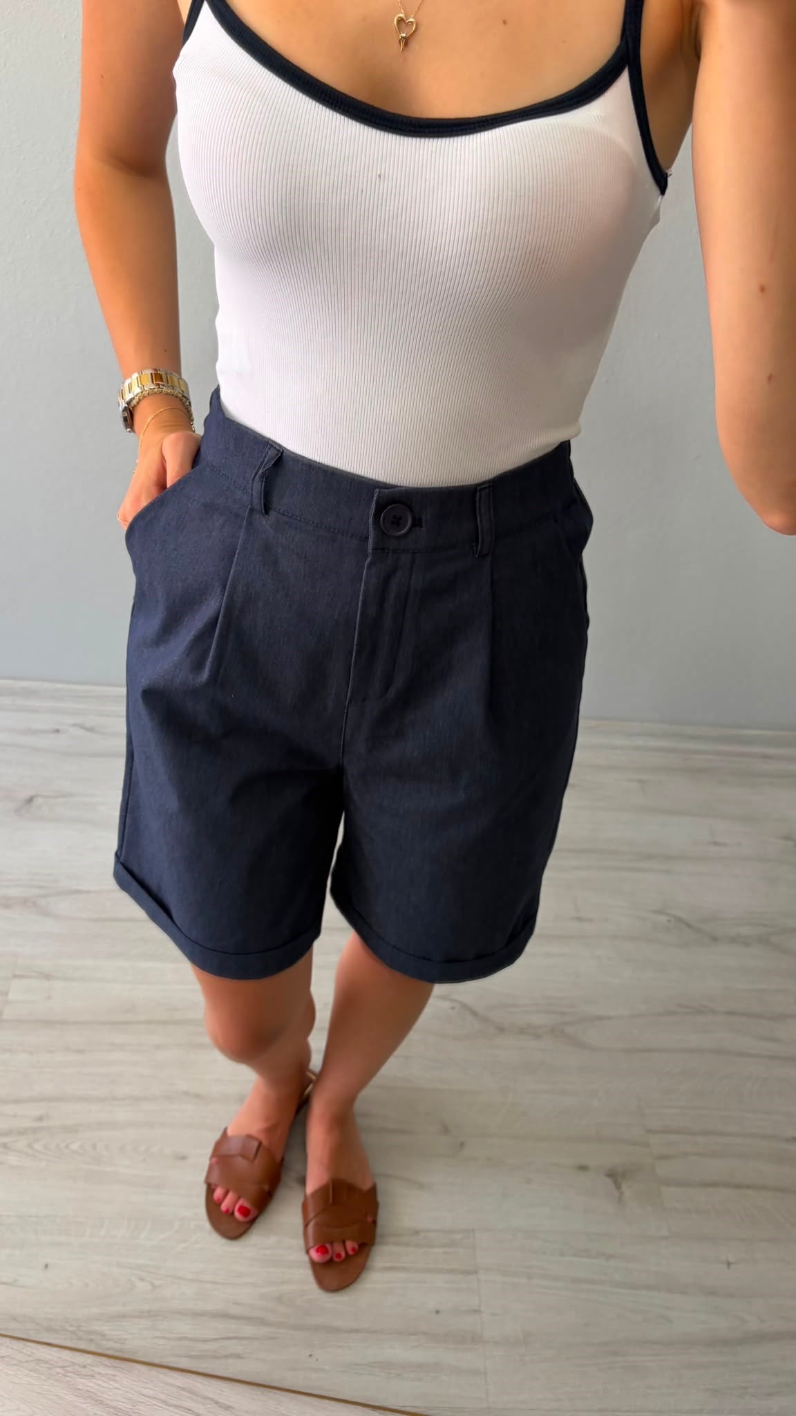 Yüksek Bel Şehir Boy Bermuda Şort -Denim