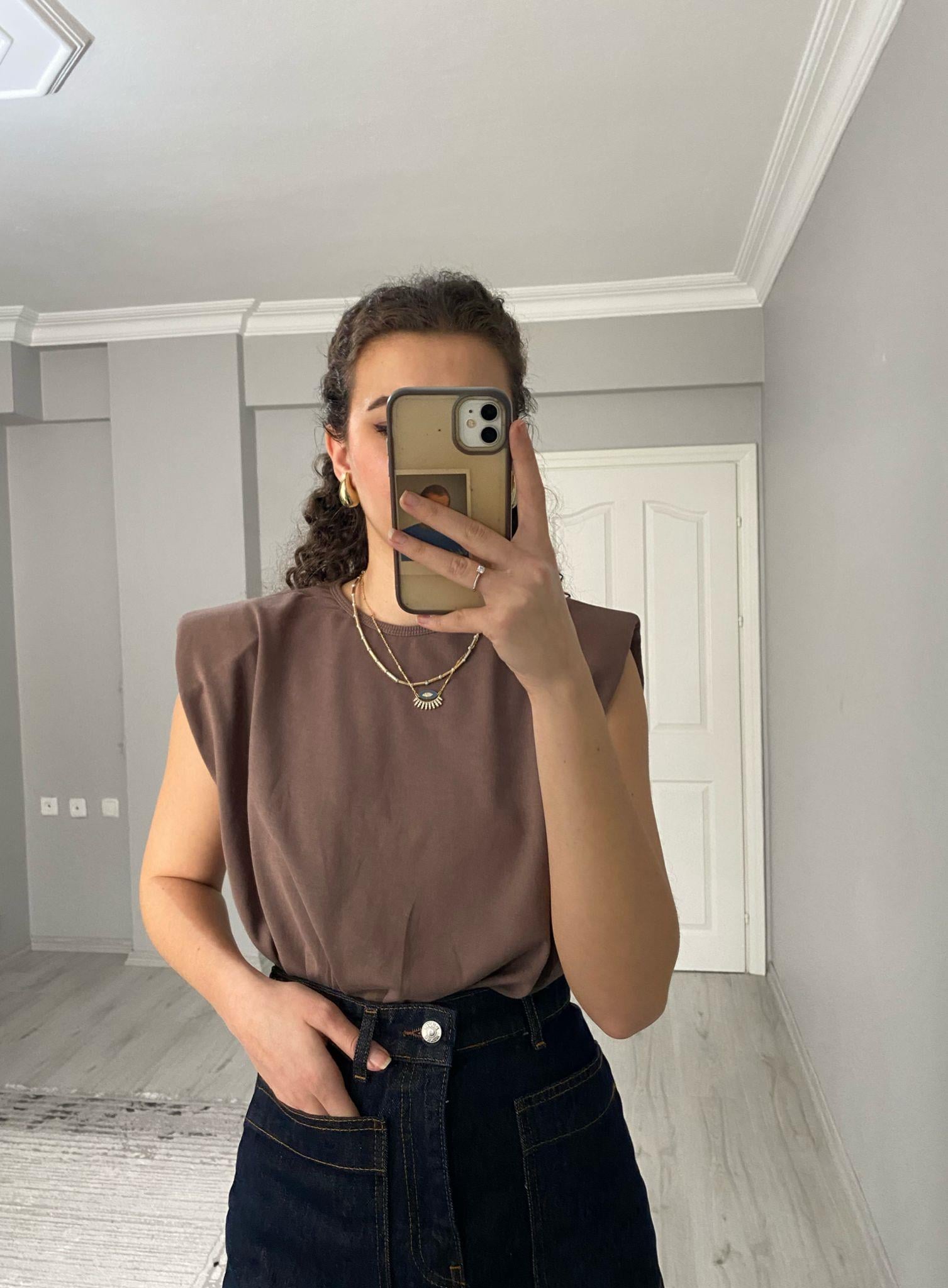 ZR Premium Kalite Vatkalı Bodysuit Kahve