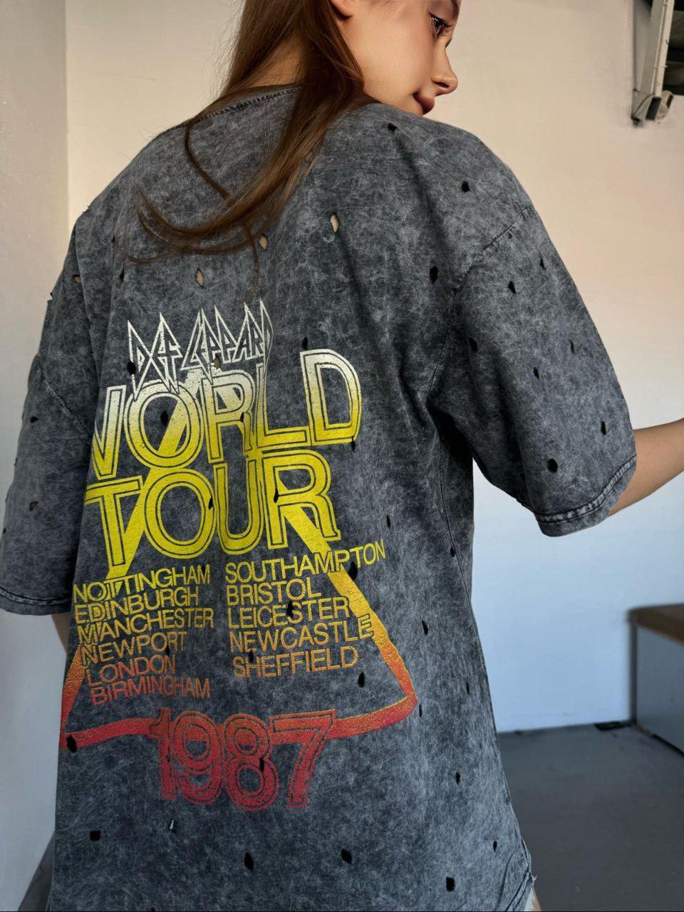  Yıkamalı Def Leppard Baskılı Oversize Tişört