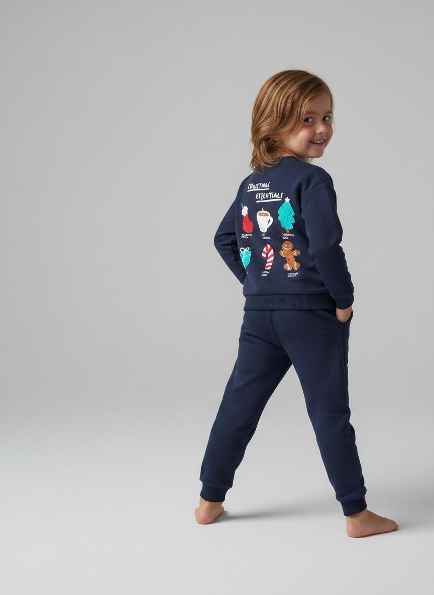  Yılbaşı Temalı Pamuklu Sweatshirt & Alt Eşofman Takımı