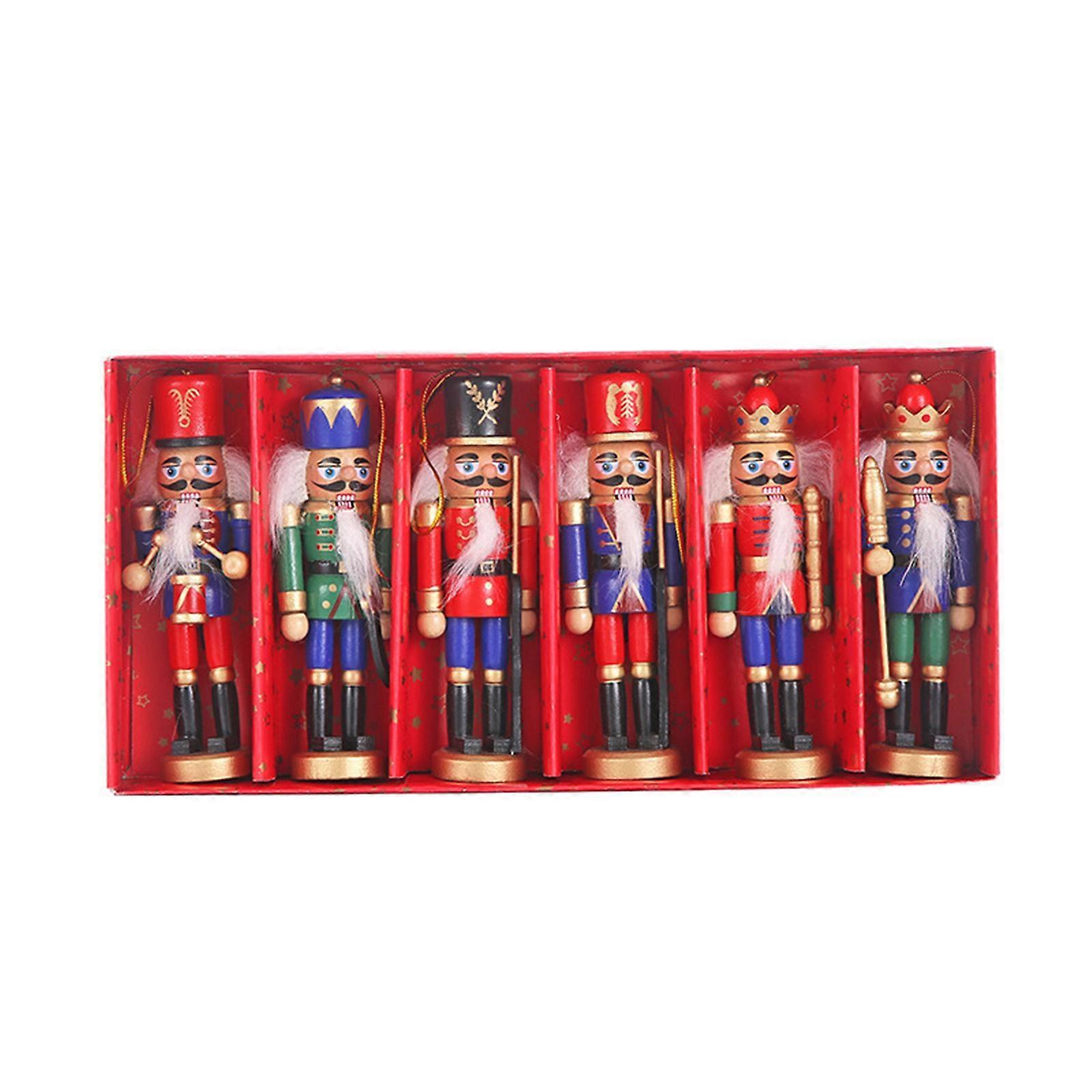 Ahşap Nutcracker Asker Figürleri – Yılbaşı Süsleri 6'lı Set