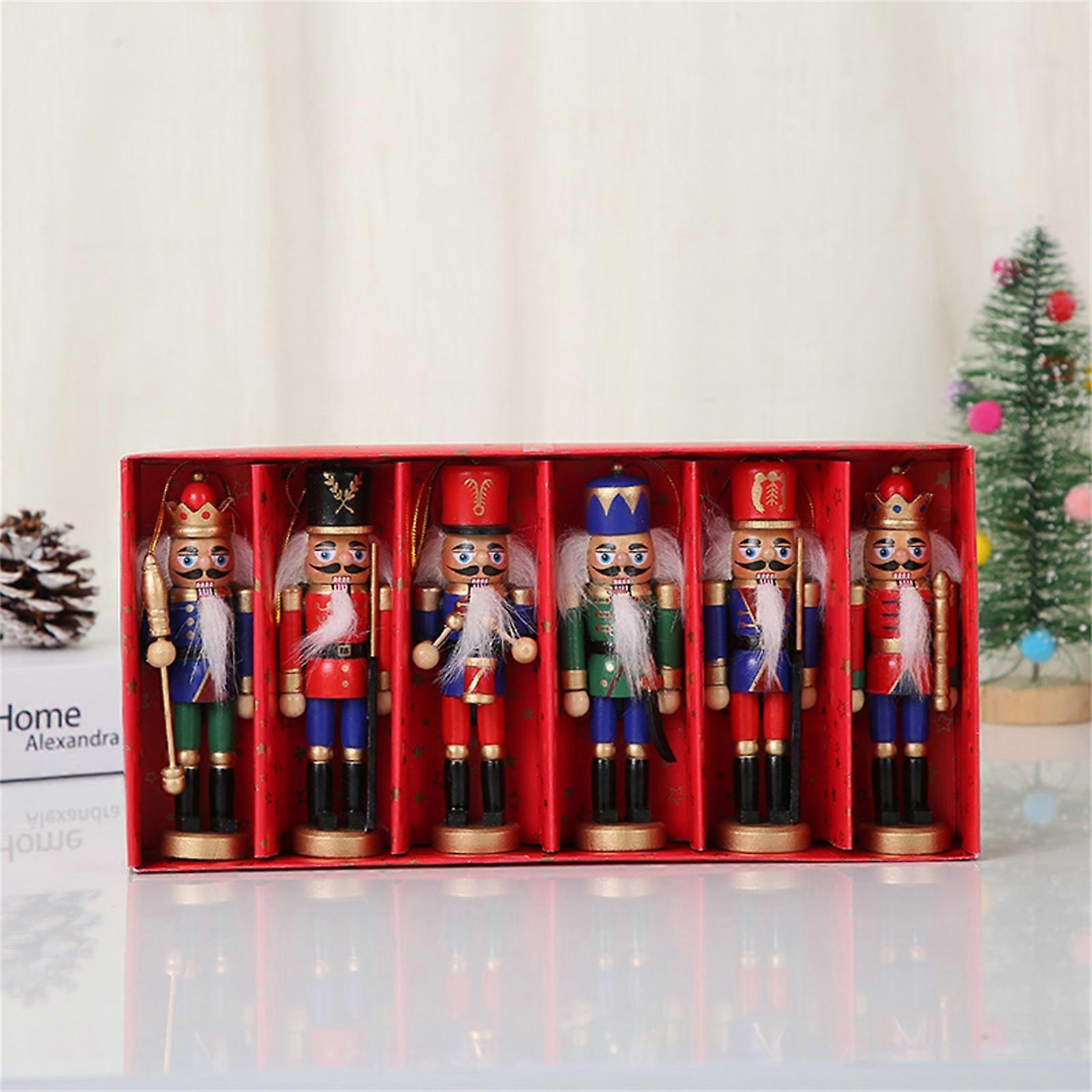 Ahşap Nutcracker Asker Figürleri – Yılbaşı Süsleri 6'lı Set