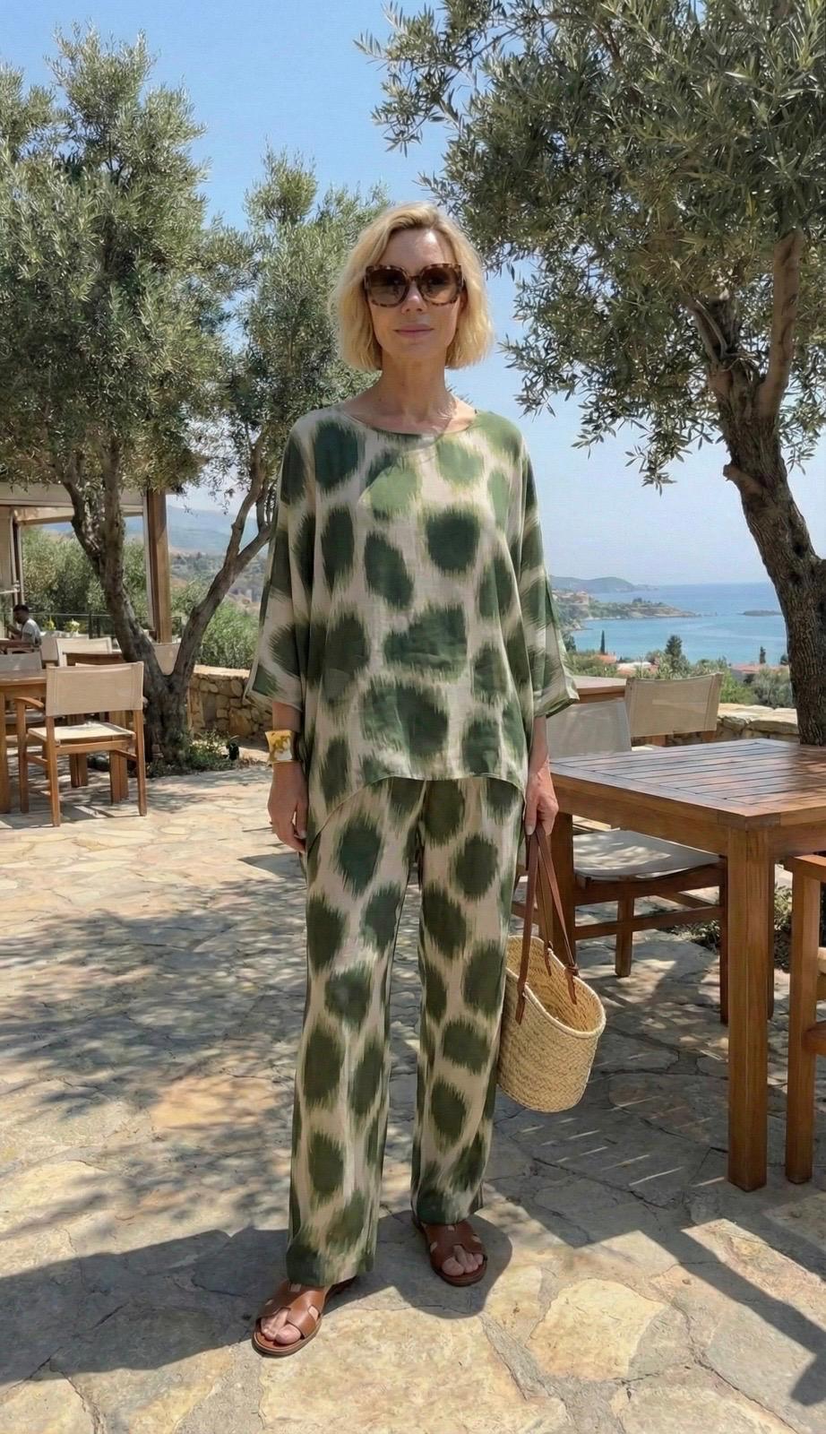 Bohem Doku İthal Oversize Bluz - Pantolon Takım