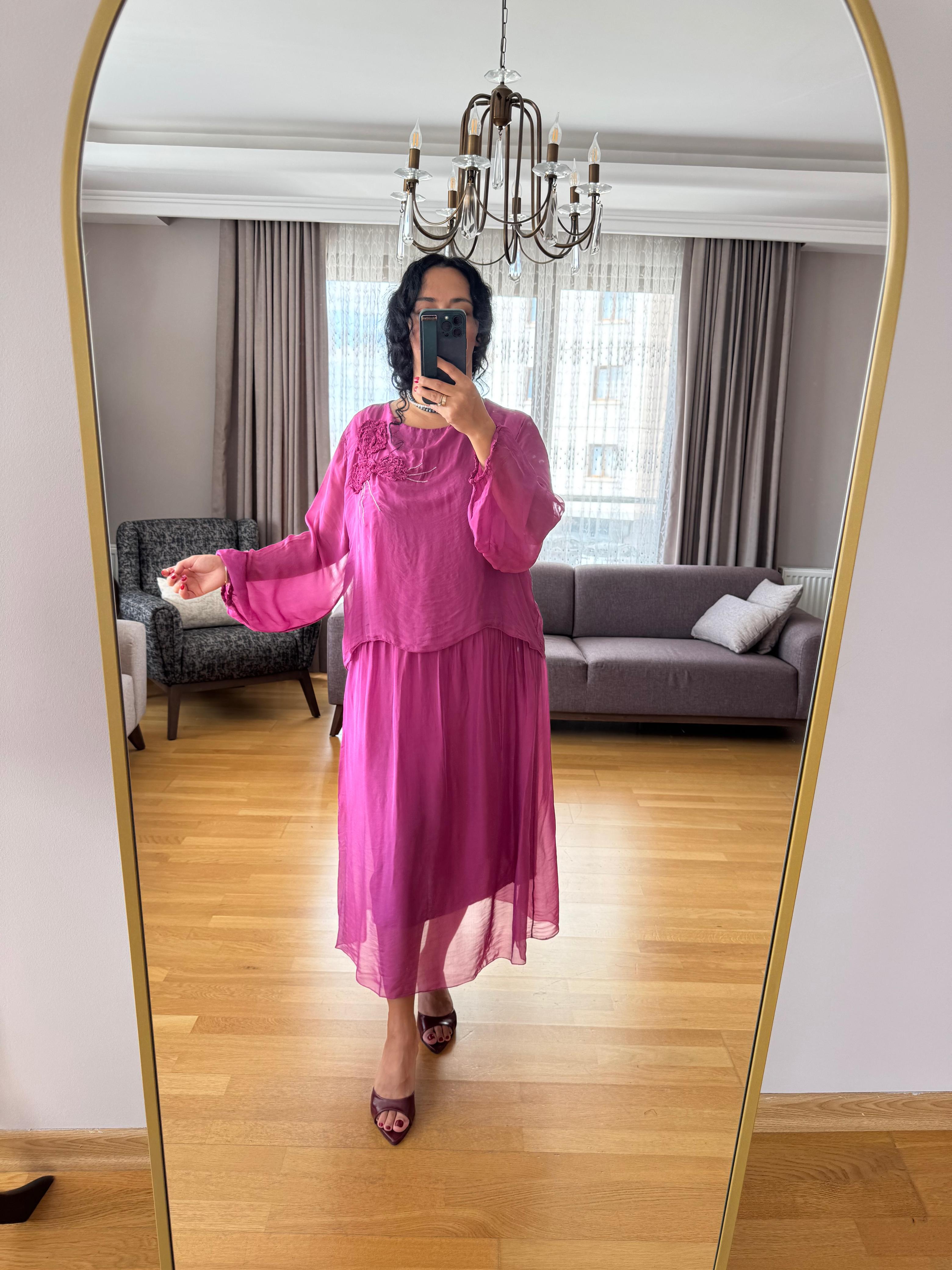 Çiçek Desenli İthal Oversize Elbise