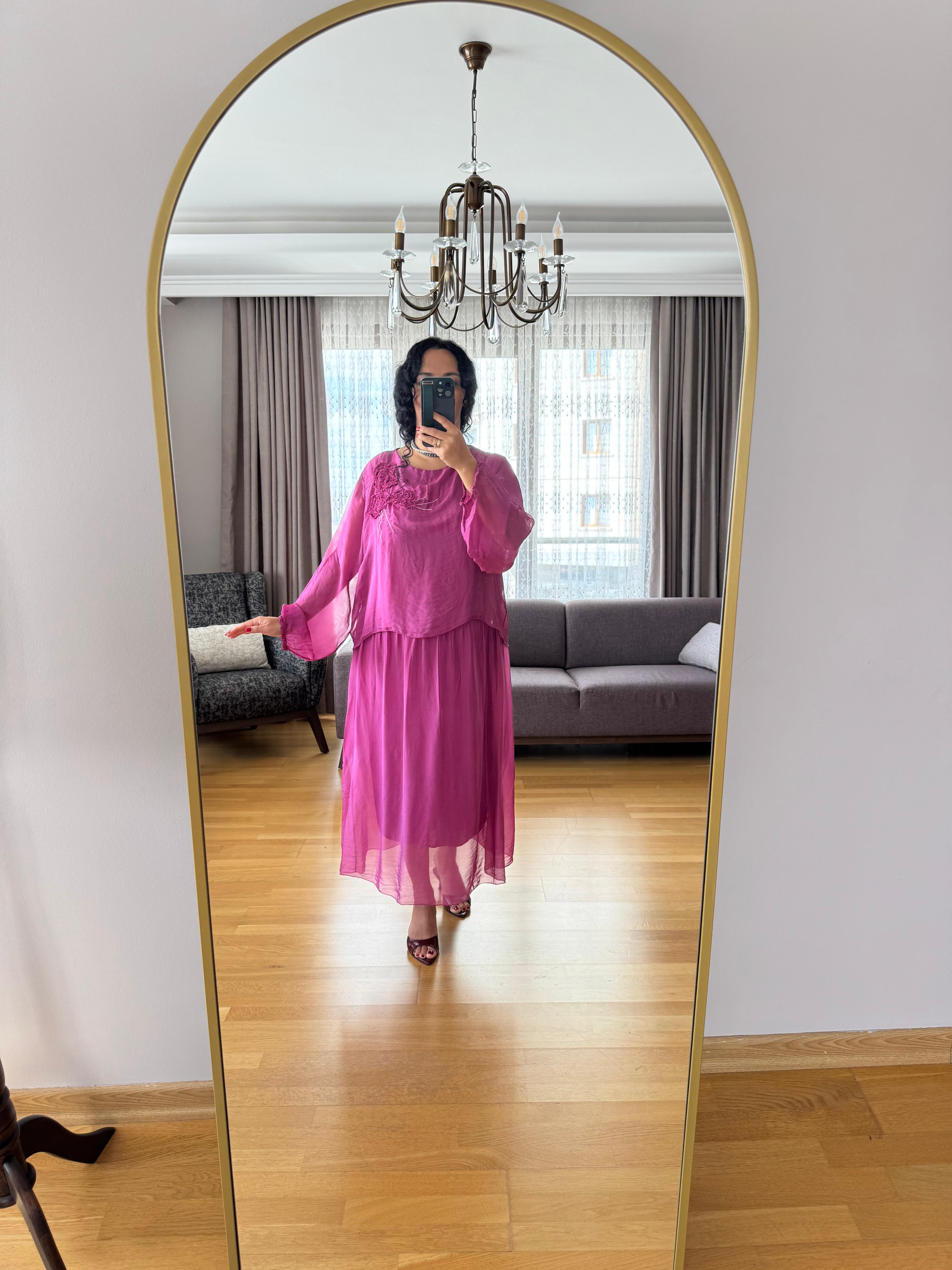 Çiçek Desenli İthal Oversize Elbise