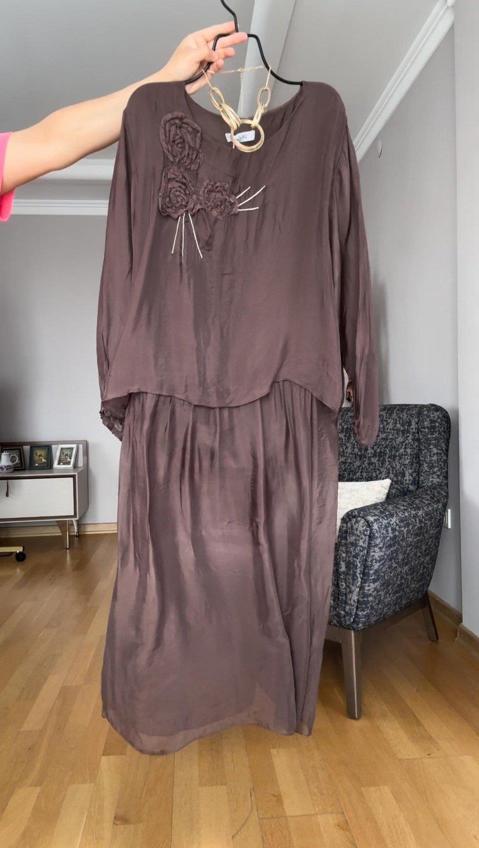 Çiçek Desenli İthal Oversize Elbise