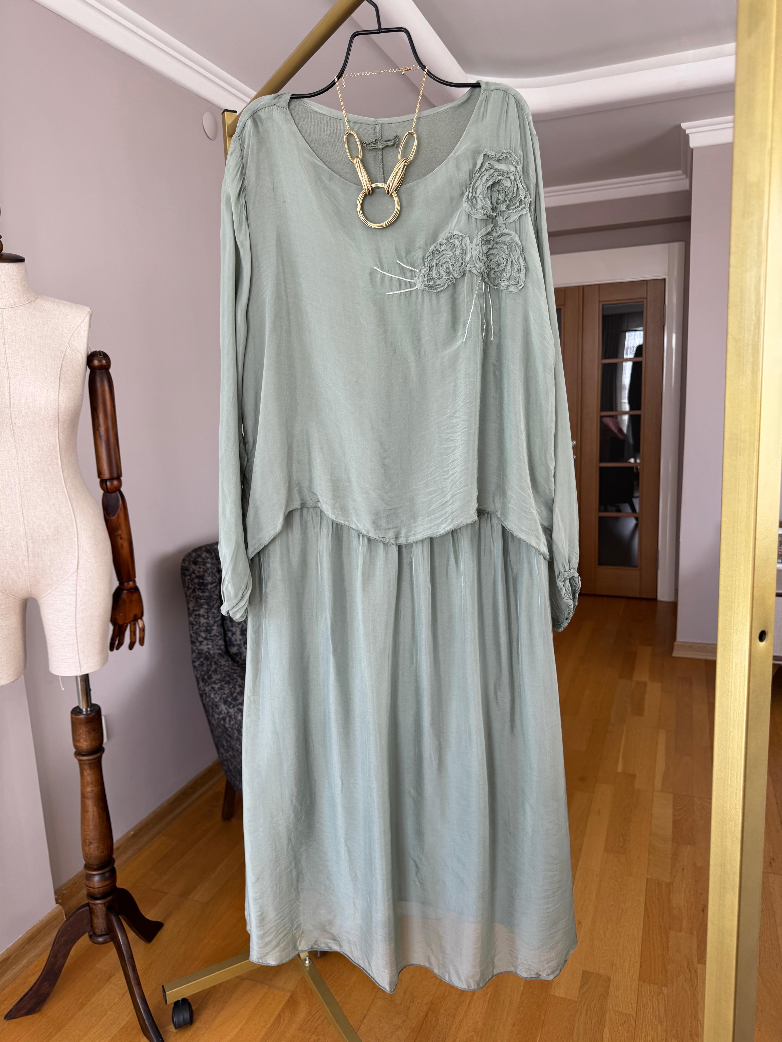 Çiçek Desenli İthal Oversize Elbise