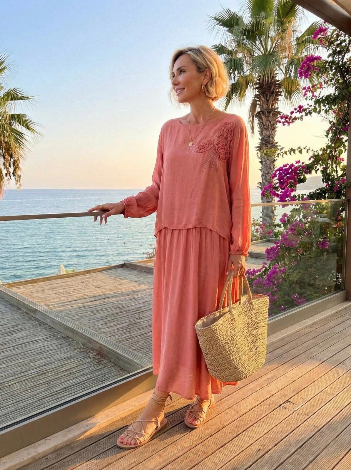Çiçek Desenli İthal Oversize Elbise